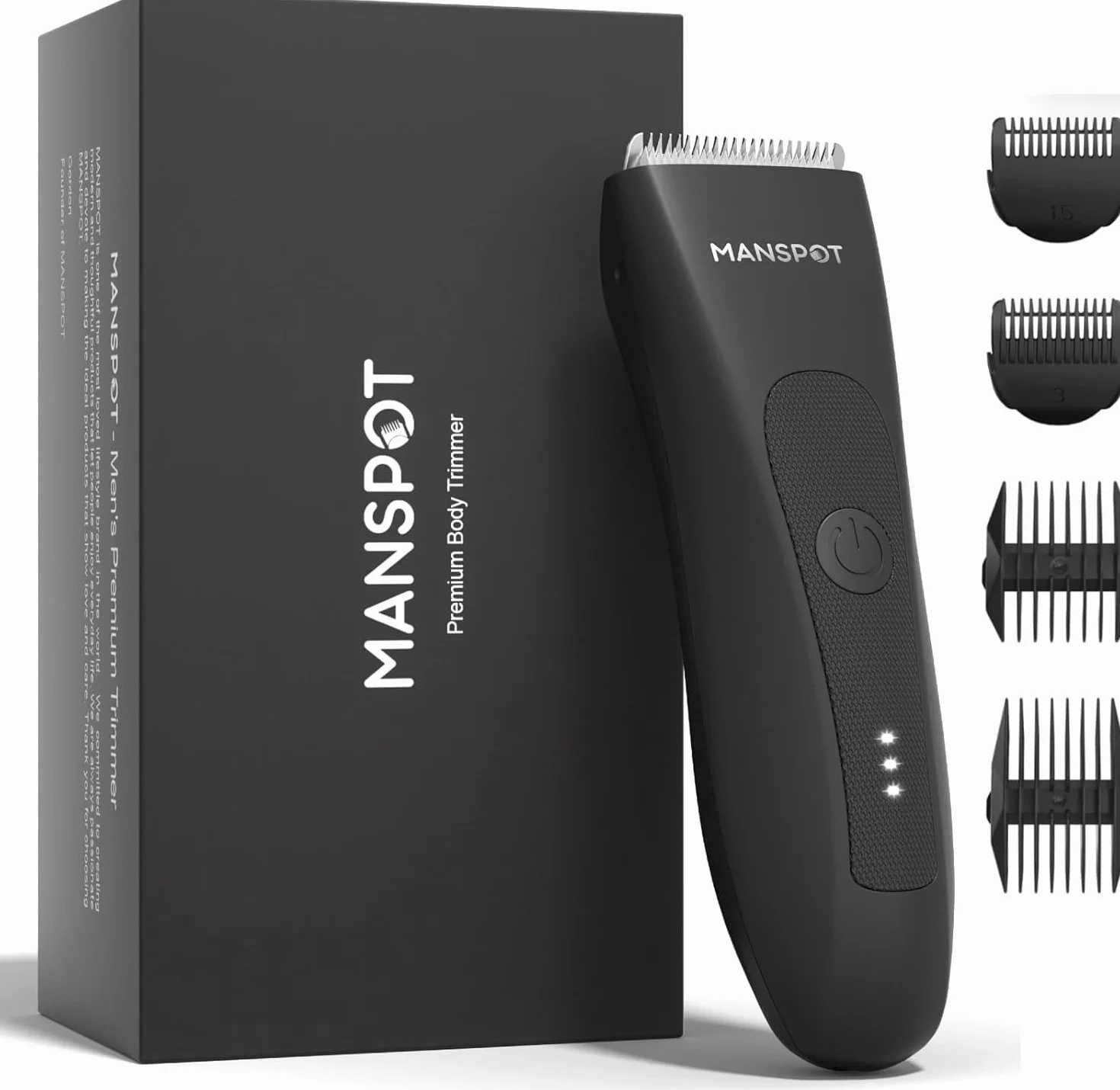 MANSPOT Rasoio Elettrico Corpo Uomo, Depilatore Corpo Lama Ceramica Impermeabile IPX7, 4 Pettini Guida