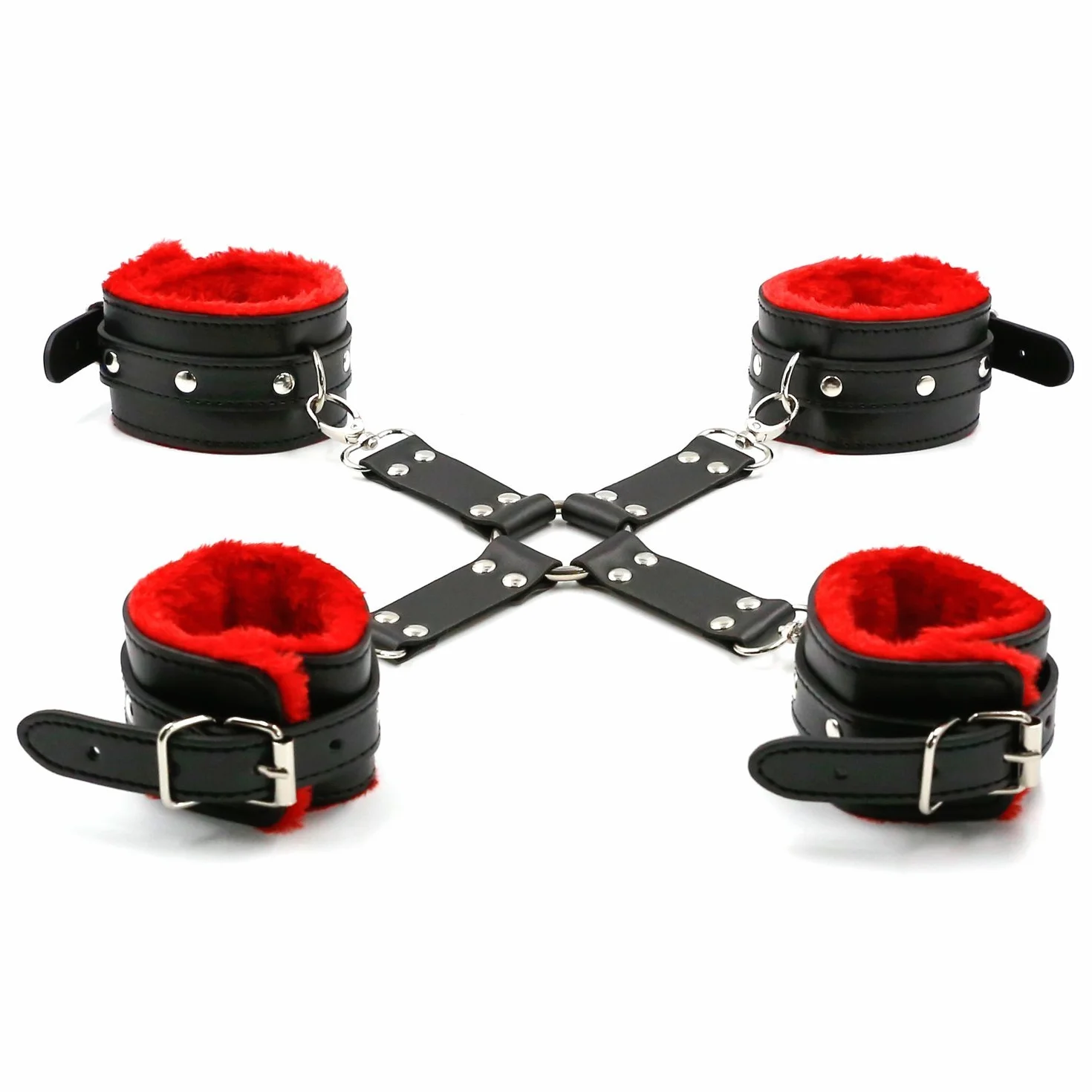 BONDAGERIE® Kit Accessori Completo da 10 pezzi, Manette Cavigliere Corda Collare guinzaglio Frustino