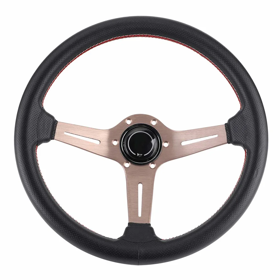Volante Volante Nardi, Volante 250 Mm 14 Pollici per Mezzo Piatto a 6 Bulloni Stile Nardi Volante Corsa in Pelle Traforata Nera con Parti Modificate in Clacson