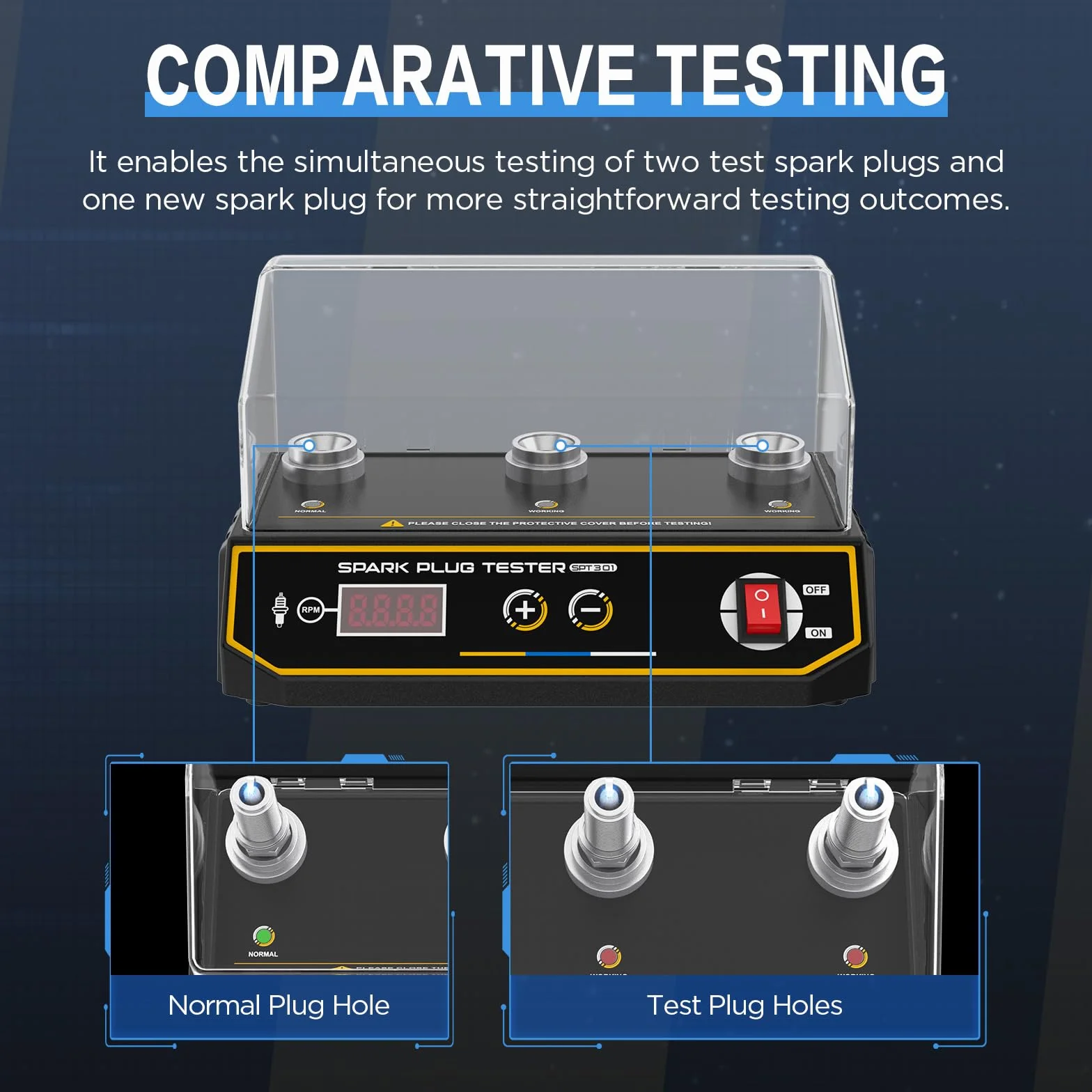 Tester per candele di accensione 220 V 200-9000 giri/min presa 12 mm a tre fori