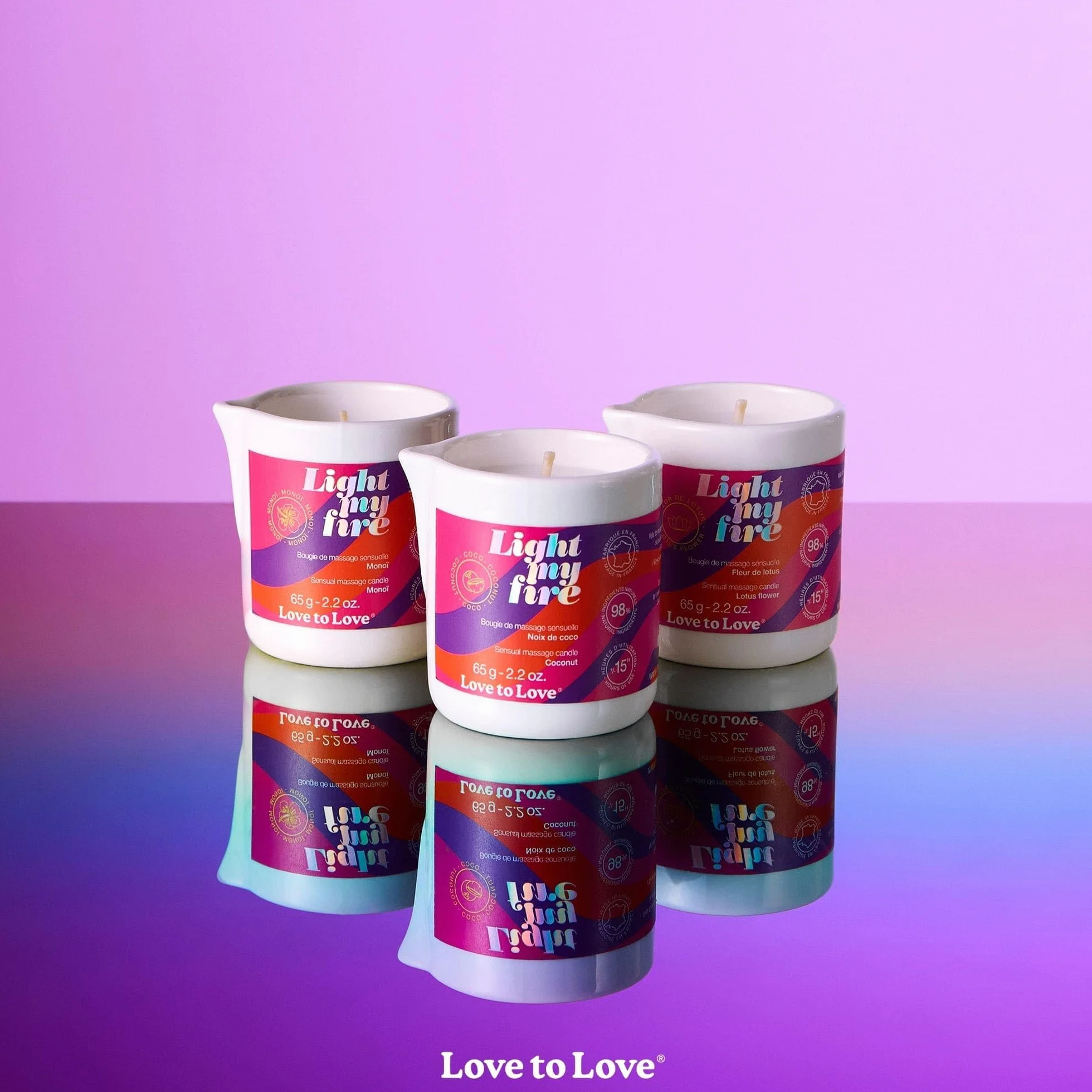 Love to Love Light My Fire Candela da Massaggio 30 ml Olio da Massaggio Caldo Sensuale 98% Naturale Prodotta in Francia