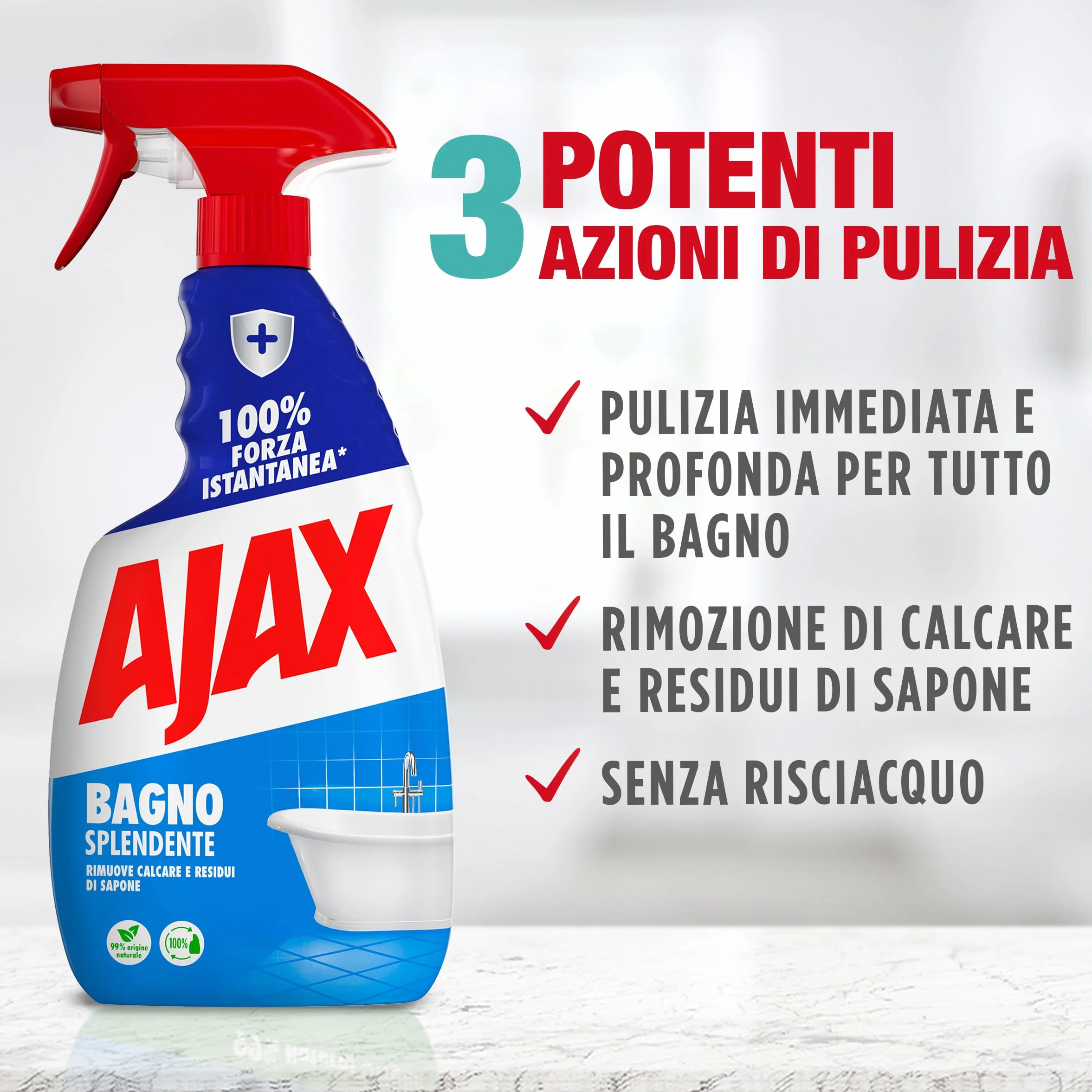 Ajax Detergente Spray Bagno 10 Confezioni da 600 ml, Rimuove Calcare, Superfici Brillanti, Vegano