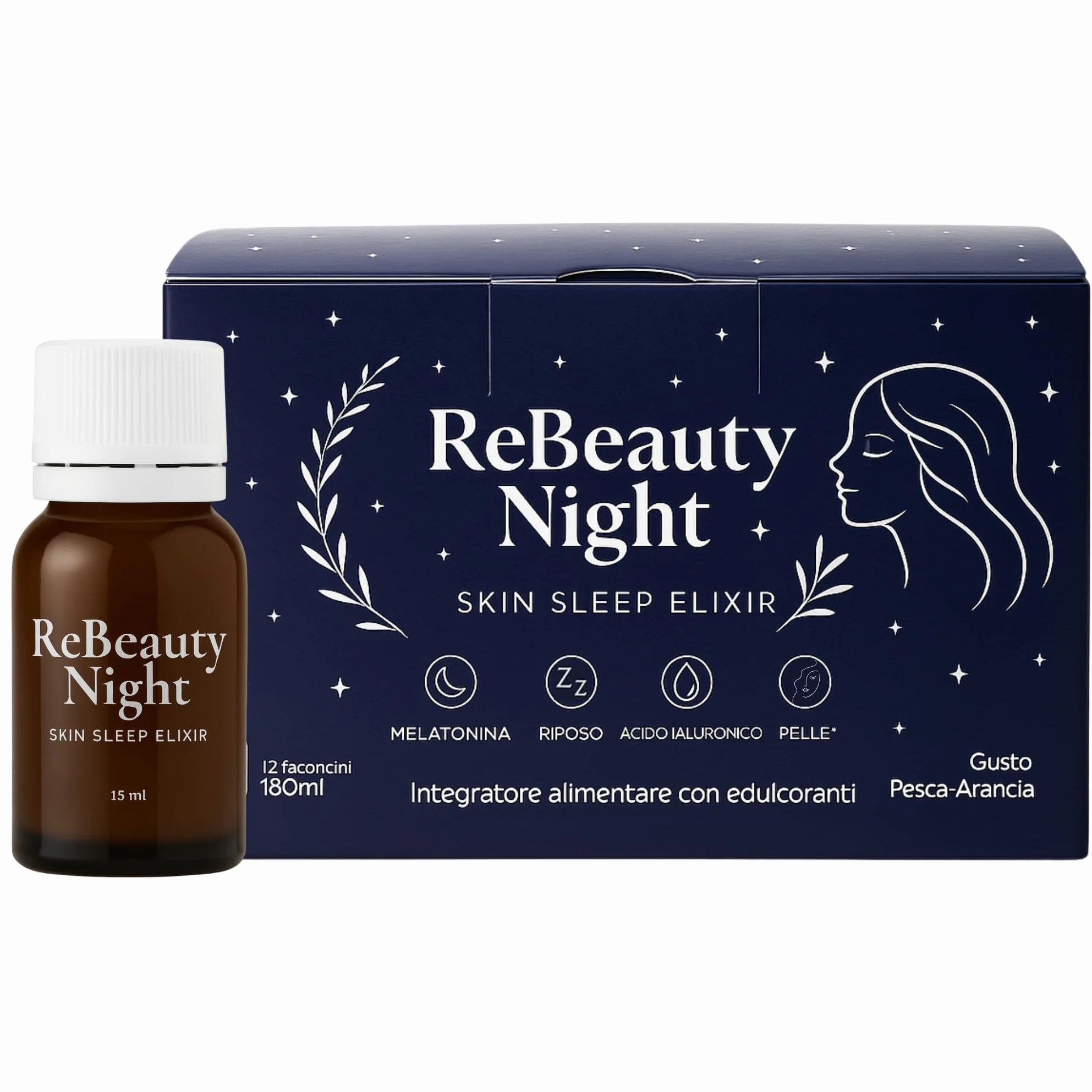 ReBeauty Night Trattamento Anti-Età Sonno Profondo Antirughe Integratore Notte con Acido Ialuronico Melatonina Vitamine 12 Flaconcini 15ml