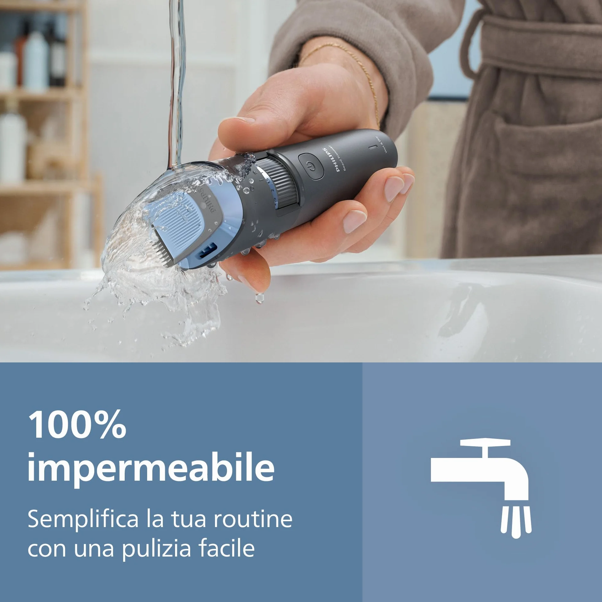Philips Serie 3000 Regolabarba BT3619/15, lame autoaffilanti, 20 impostazioni lunghezza, impermeabile, ricarica USB