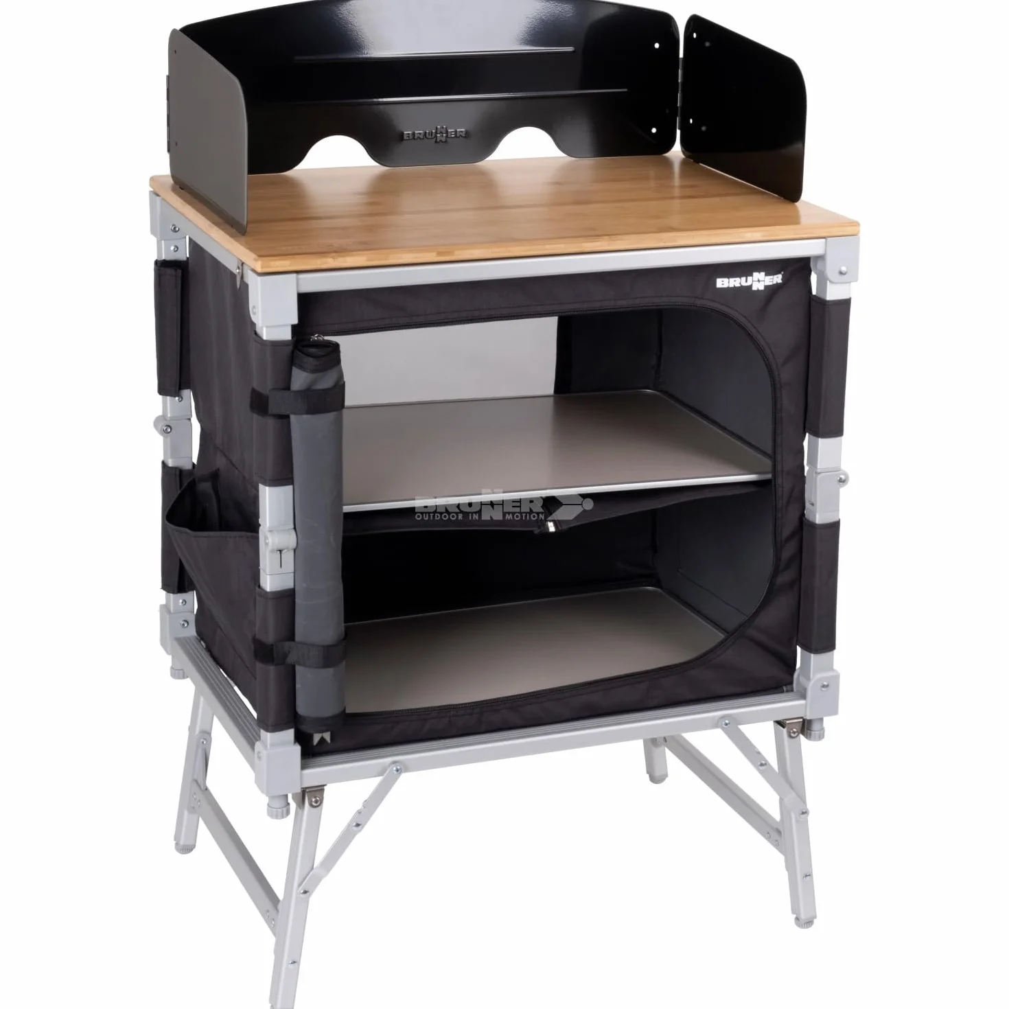 BRUNNER 0422091N.C06 Mobiletto Cucina da Campeggio Compatto Salvaspazio Ideale per Van e Minibus Azabache Cube con Piano in bambù