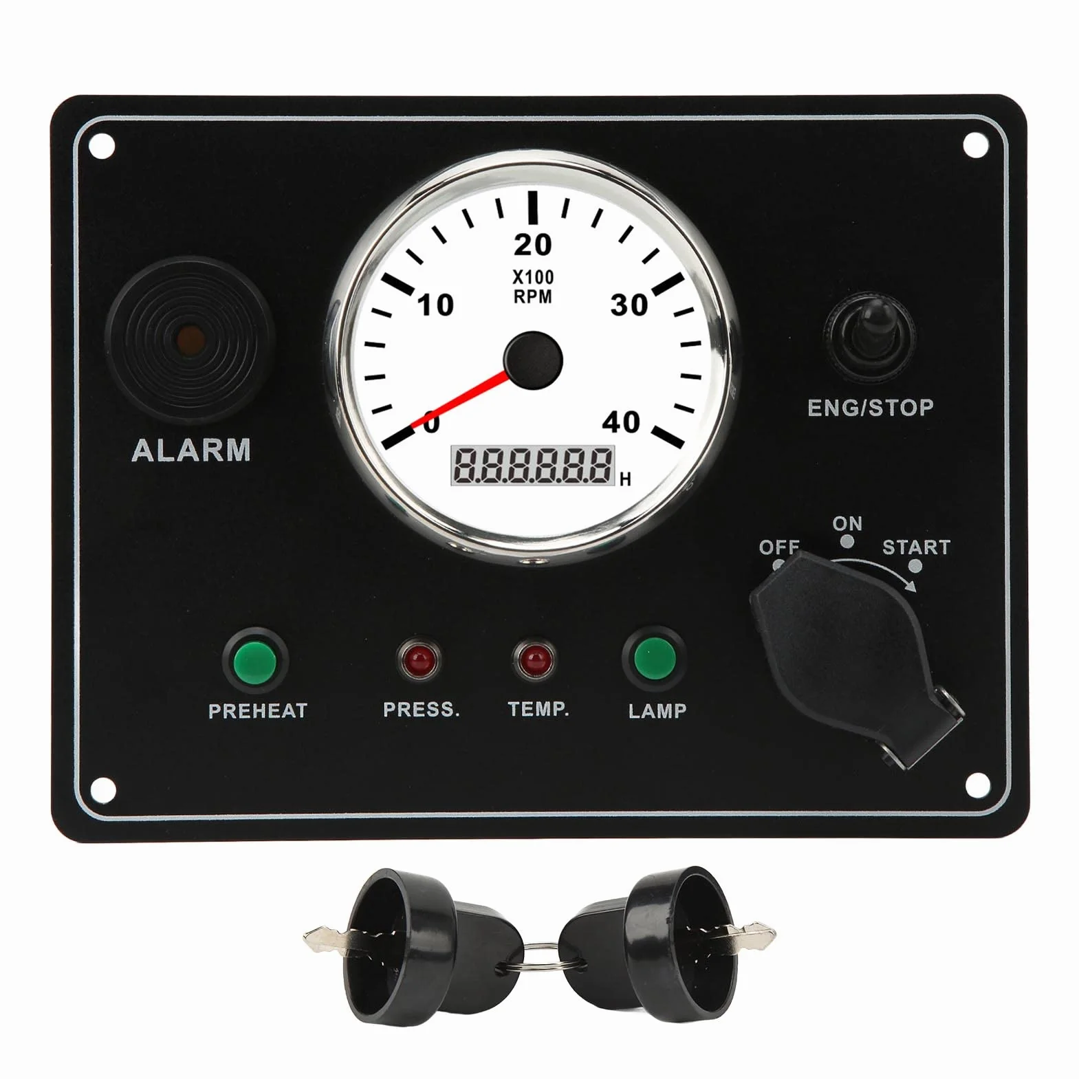 Quadro Strumenti per Barca Impermeabile IP67 con Contagiri - Multifunzione - 4000 Giri/min - Arresto Motori Accensione ON OFF - Allarme Temperatura acqua. (12V)