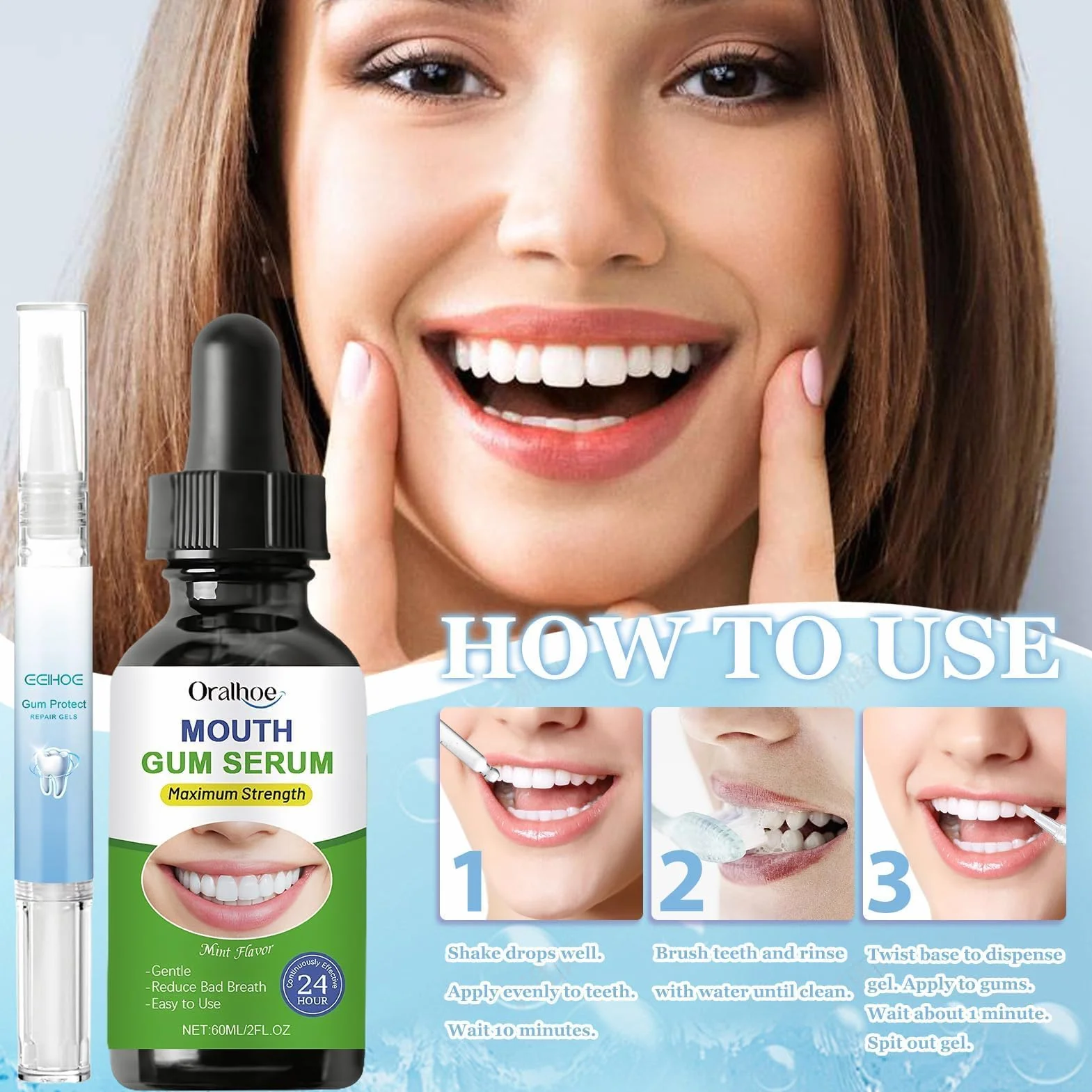 Gel per Terapia delle Gengive 4ml x 2 + Gocce per Rigenerazione Gengive 60ml, Trattamento Gengive Immediato