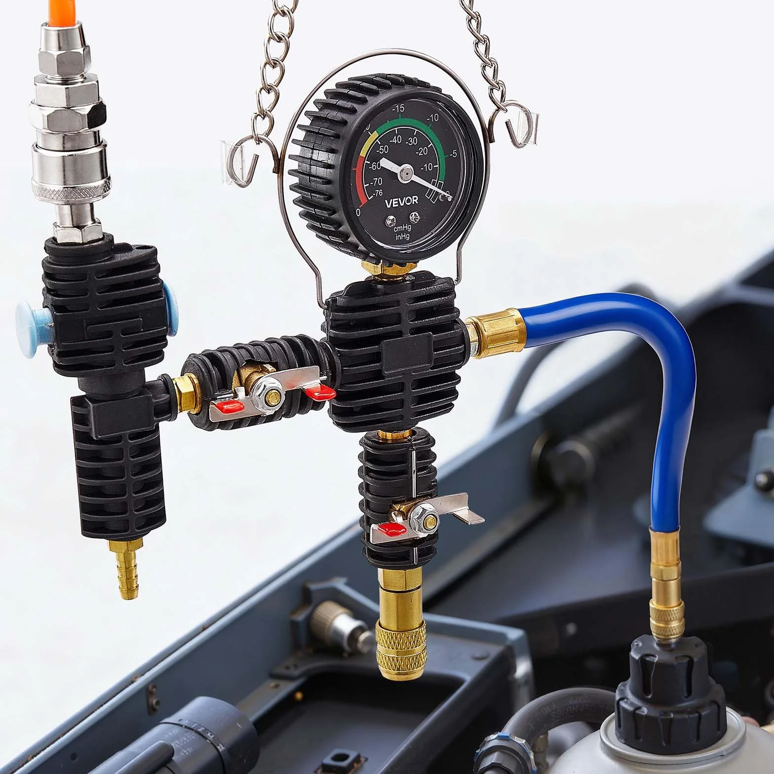 VEVOR Kit di Tester Manometri per Sistema di Raffreddamento da 47 Pezzi, Kit per Prova di Pressione del Radiatore con 3 Adattatori in Metallo, Misura Universale, Strumento di Prova per Autoveicoli
