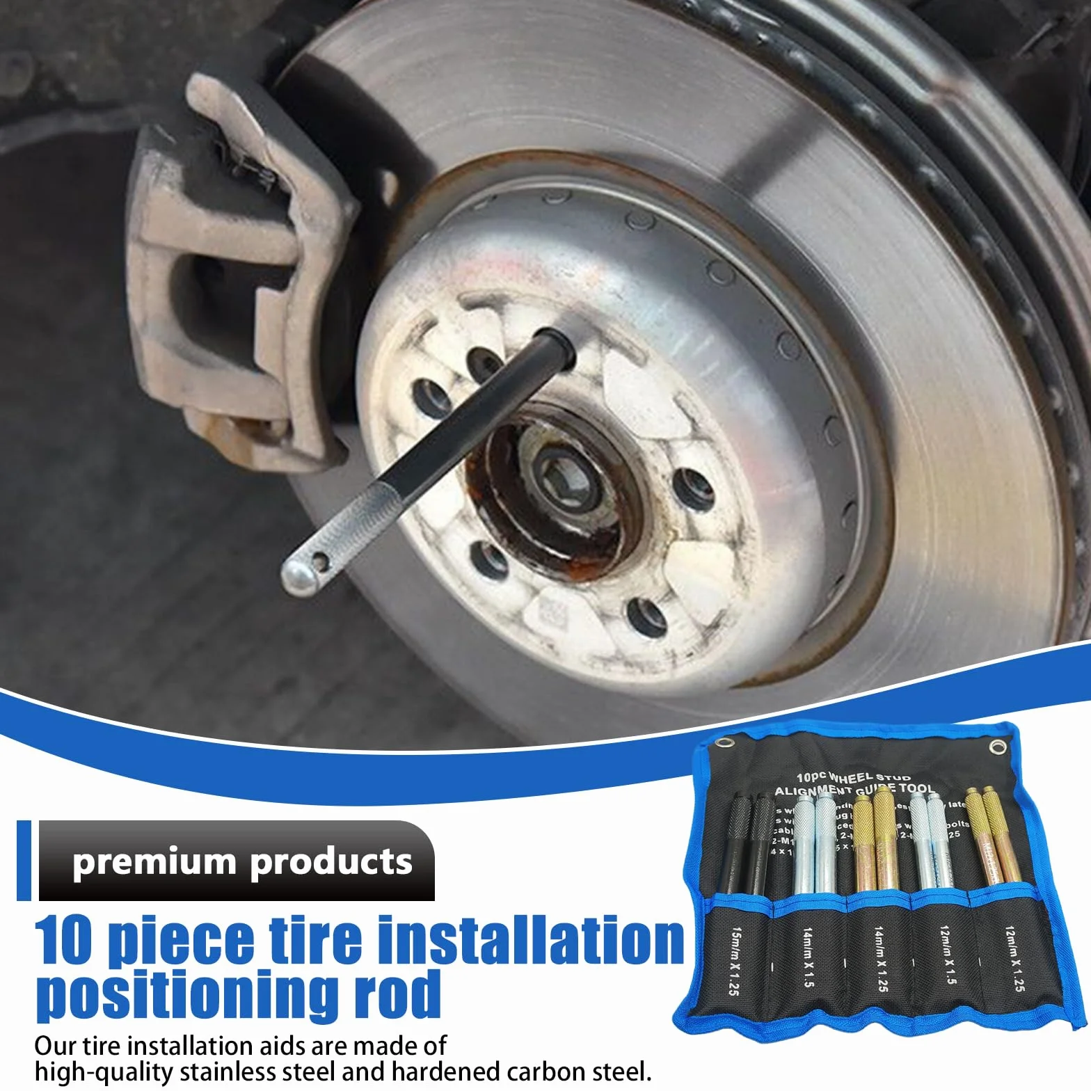 BORDEAG Perno di Allineamento Ruota Set 10 Pezzi M12 M14 M15 Attrezzi Allineamento Ruote con Guanti