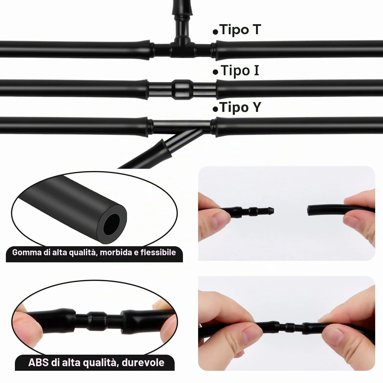 Kit Lavavetri per Parabrezza 5M Tubo Connettori Tergicristalli Auto 30 Pezzi Universali Nero
