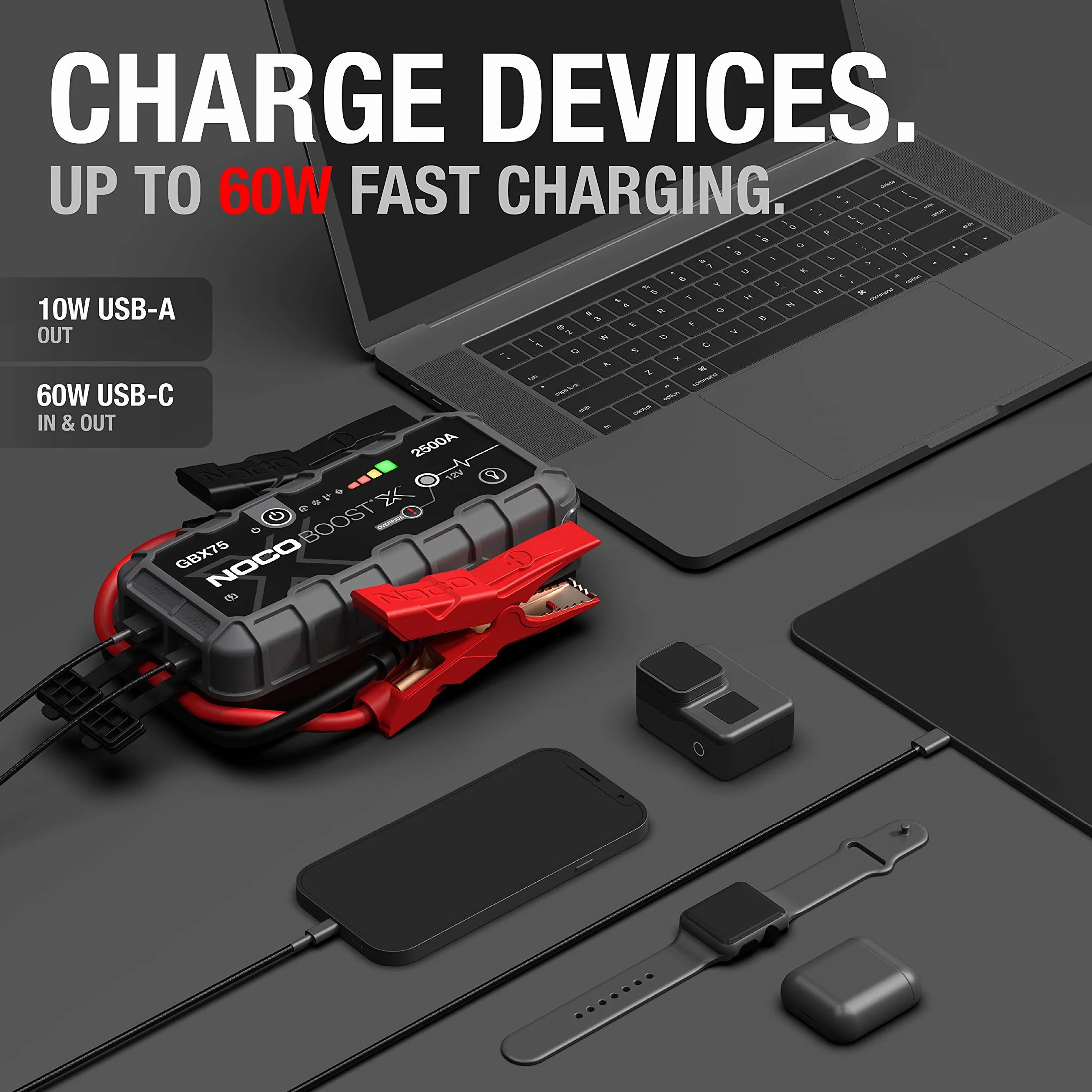 NOCO Boost X GBX75: Avviatore di Emergenza UltraSafe 2500A – Booster Batteria al Litio 12V, Caricabatteria Portatile Power Bank e Cavi Avviamento – Per Motori Benzina fino a 8.5L e Diesel fino a 6.5L