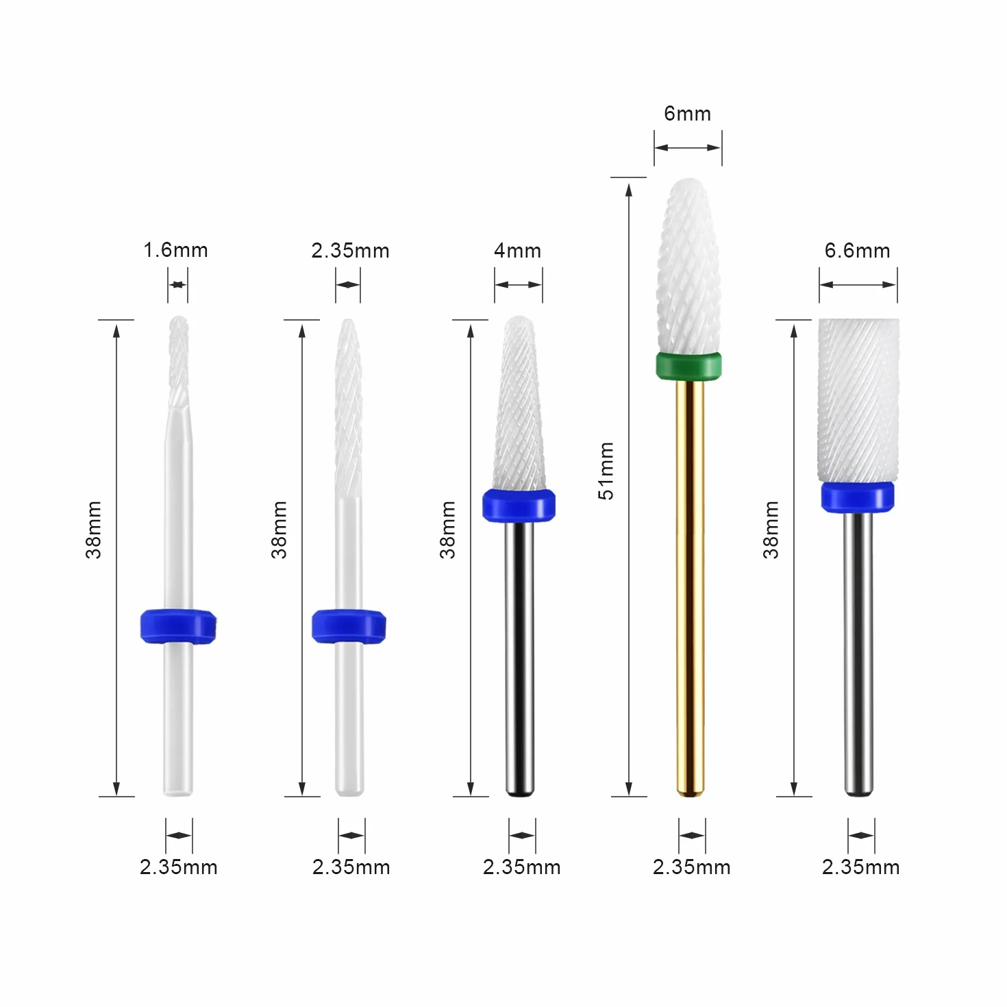 JCMaster® Kit 5 Punte in Ceramica per Fresa Unghie Professionale + Pennellino Pulizia Manicure Pedicure
