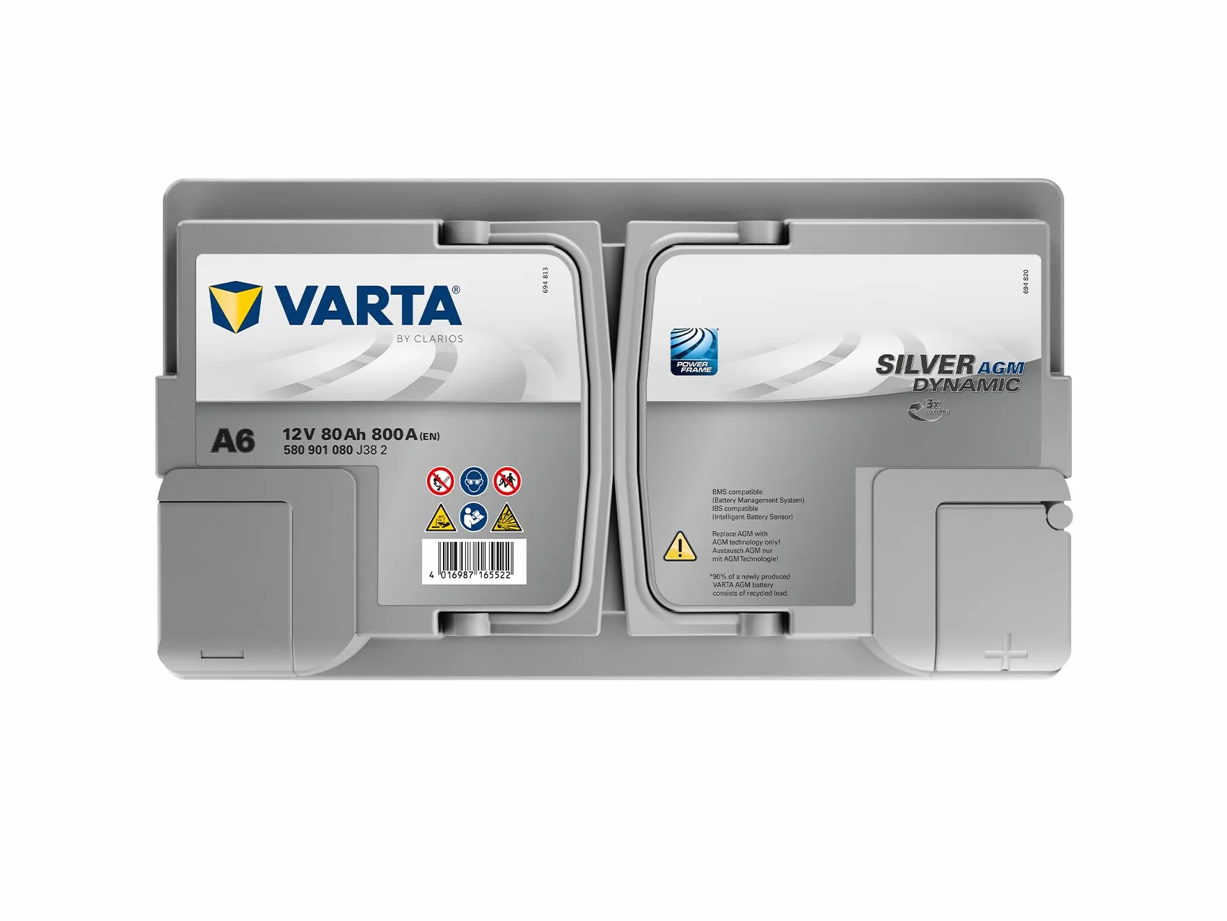 ARTA Silver Dynamic AGM Batteria A6 - Batteria Start-Stop e xEV per Auto 12V 80Ah 800A - Batteria di avviamento per auto con elevate esigenze energetiche