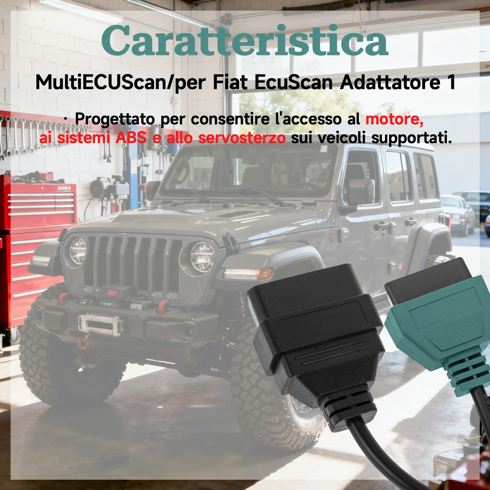 Adattatore OBD2 per MultiECUScan A1 compatibile Fiat, Jeep, Chrysler, Dodge, Lancia motore ABS servosterzo