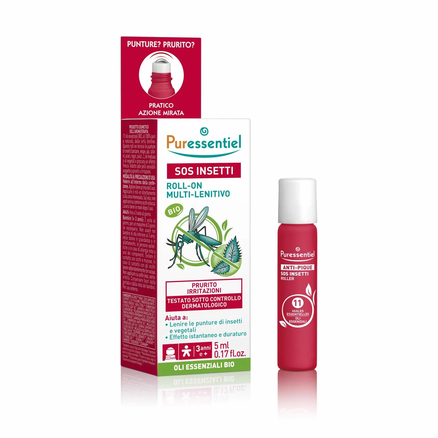 Puressentiel SOS Insetti Roller Multi-Lenitivo Bio 5 ml - Dopo puntura lenisce punture di insetti e vegetali