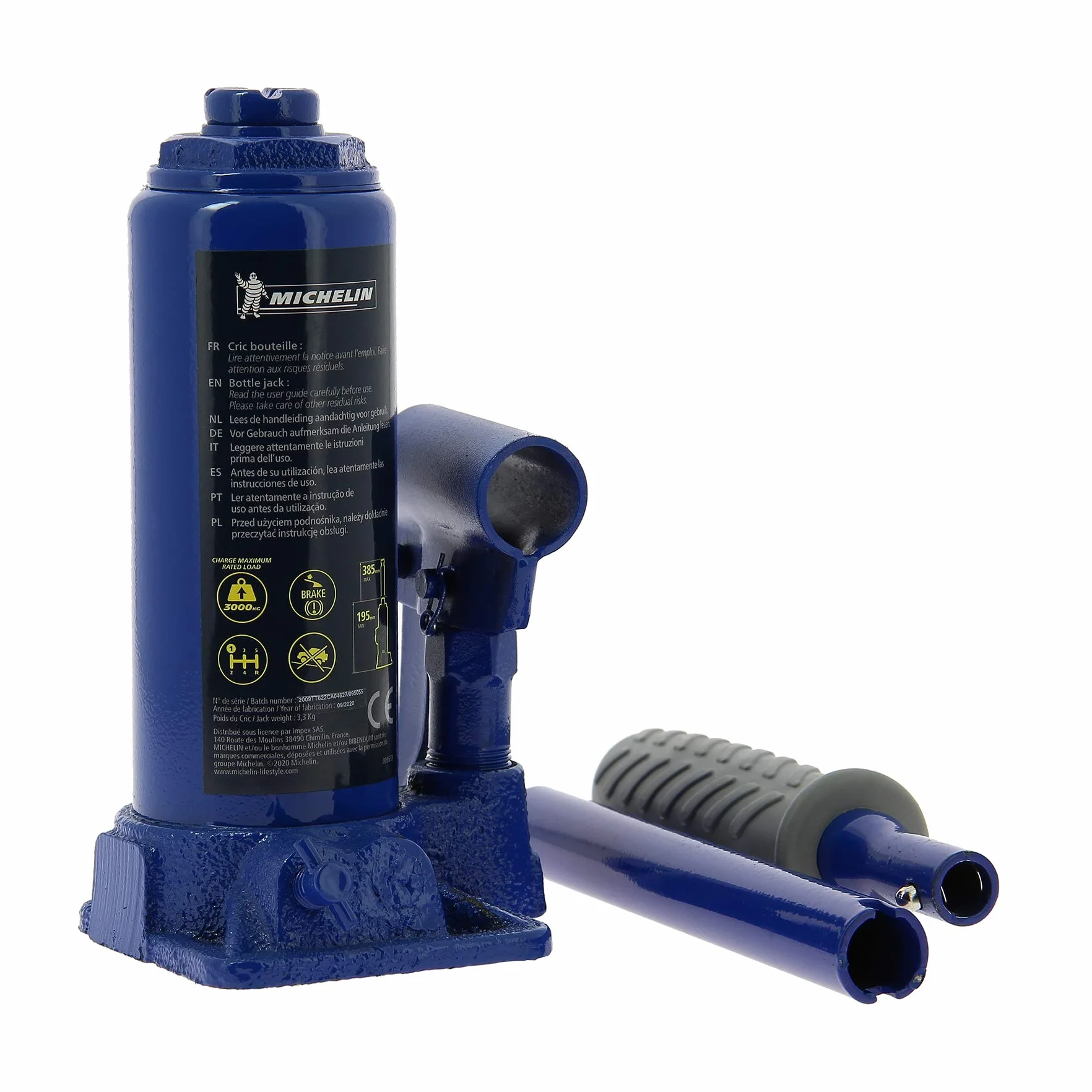 MICHELIN Cric a bottiglia idraulico 3 tonnellate 195-385 mm