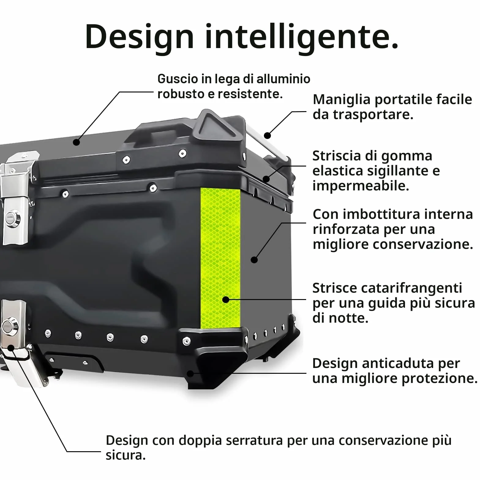 VOKKA Bauletto Moto, 65L Lega di Alluminio Bauletto, Impermeabile, Antipolvere e Antifurto, Bauletti Scooter per Conservazione Casco, Baule Moto con Schienale e Piastra di Base (Nero)