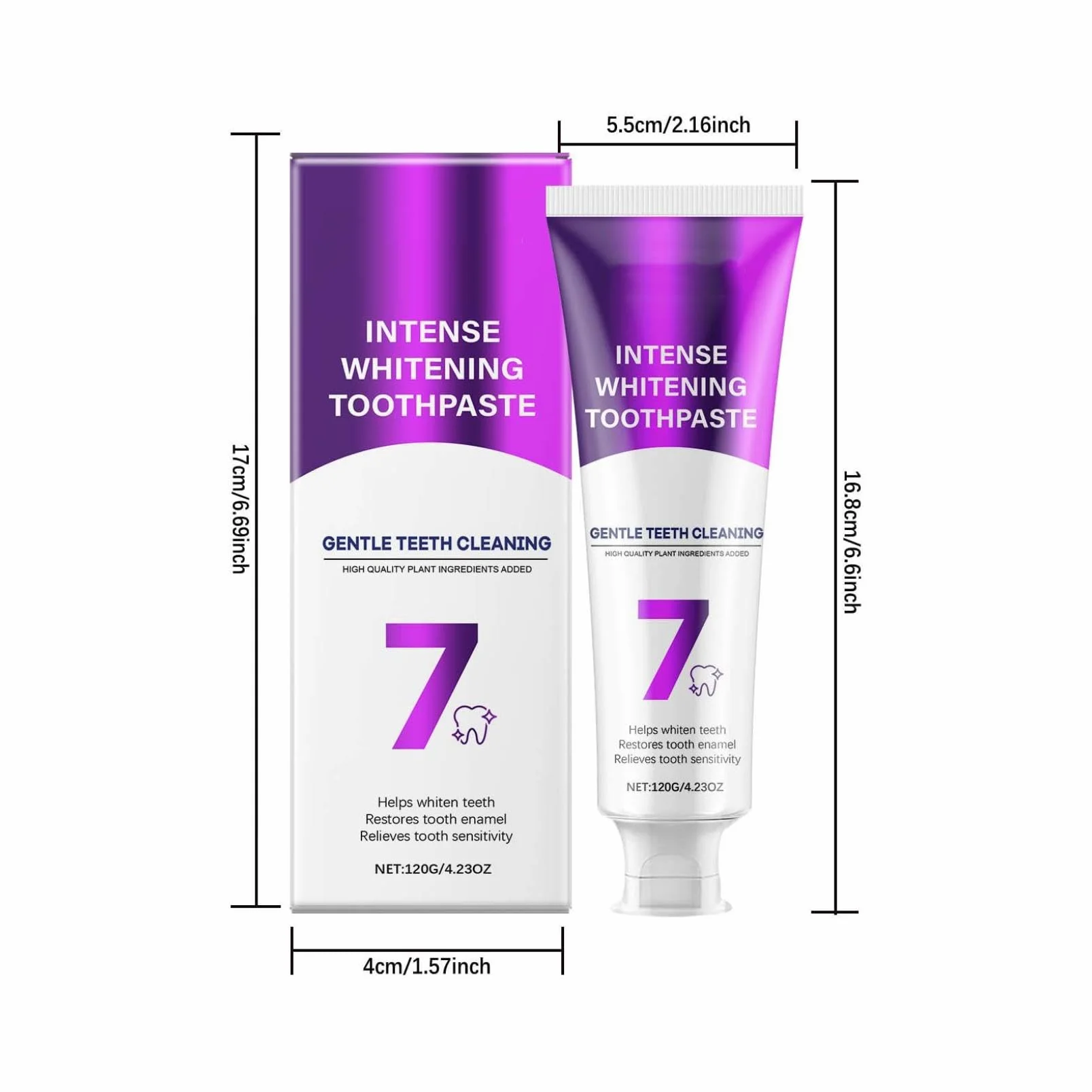 Dentifricio sbiancante intensivo 7 Pro probiotico, pulizia accurata, alito fresco, prevenzione carie (2 pezzi)
