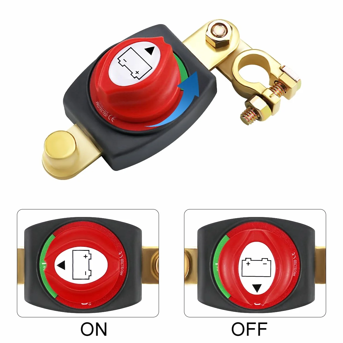 Stacca Batteria per Auto 12V/24V/48V, Regolabile 180° Interruttore di Separazione Della Batteria, Staccabatteria, per Auto, Barca, Moto, Veicoli, Camion