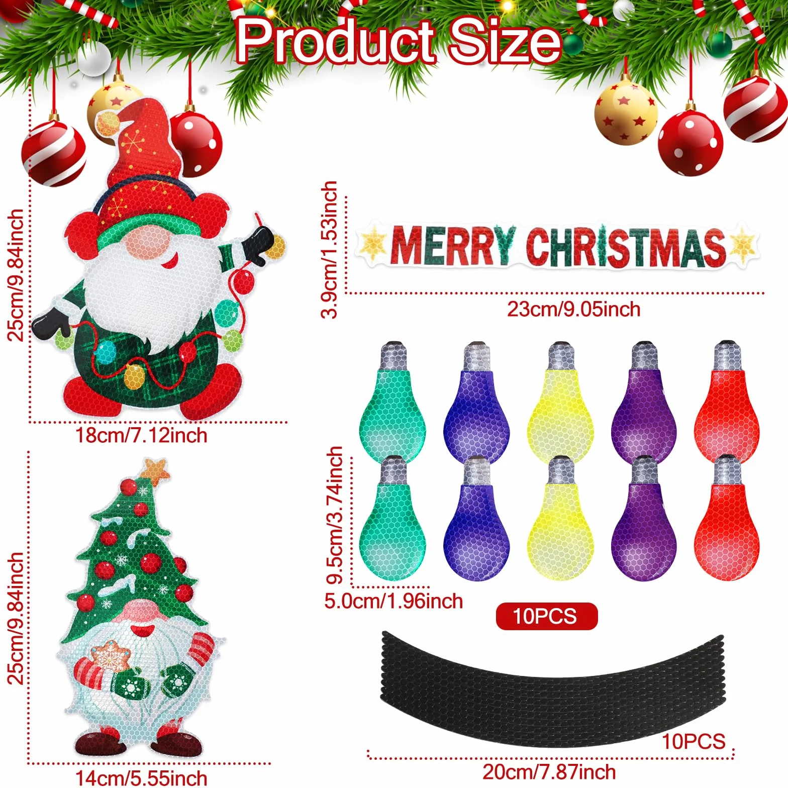 Magneti Adesivi Decorazioni di Natale per Auto 23Pcs Riflettenti Adesivo Lampada