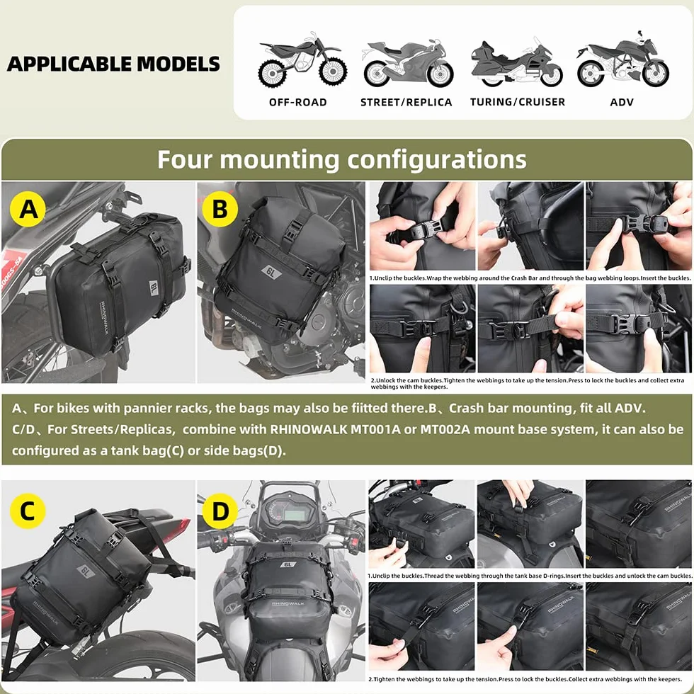 Rhinowalk Borsa multifunzione per moto 6L nero