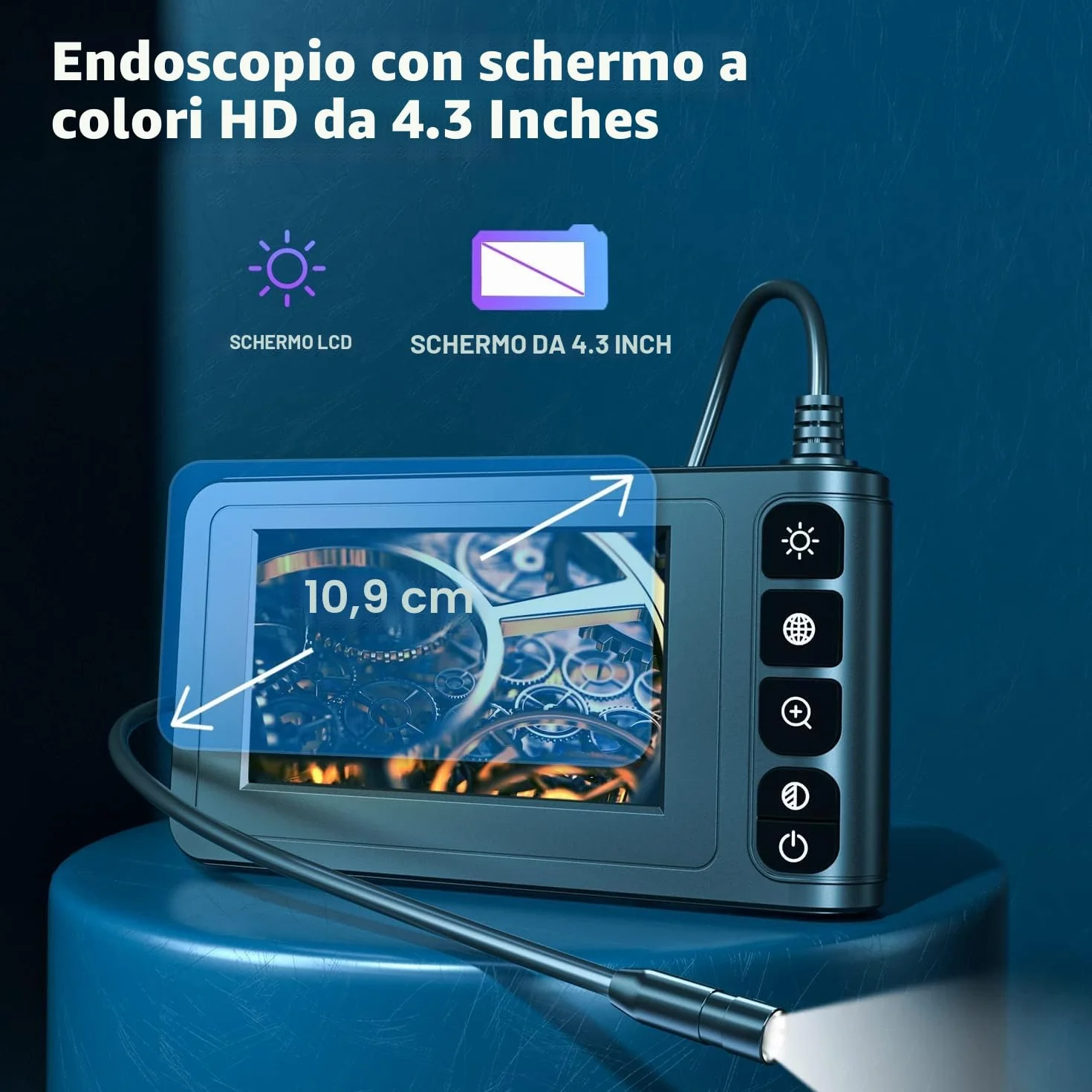 SKYBASIC Endoscopio Industriale 4,3 Pollici Schermo LCD Telecamera di Ispezione IP67 Impermeabile 5M Cavo Semirigido
