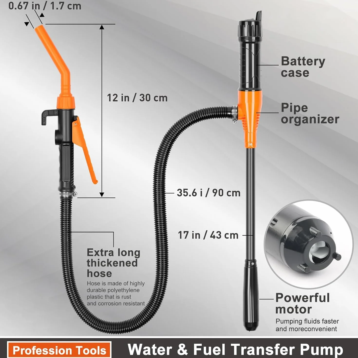Pompa di trasferimento del carburante a batteria alimentata,Pompe di trasferimento a batteria con ugello di arresto rapido,Pompa di trasferimento acqua e carburante per benzina, gasolio, gas, acqua