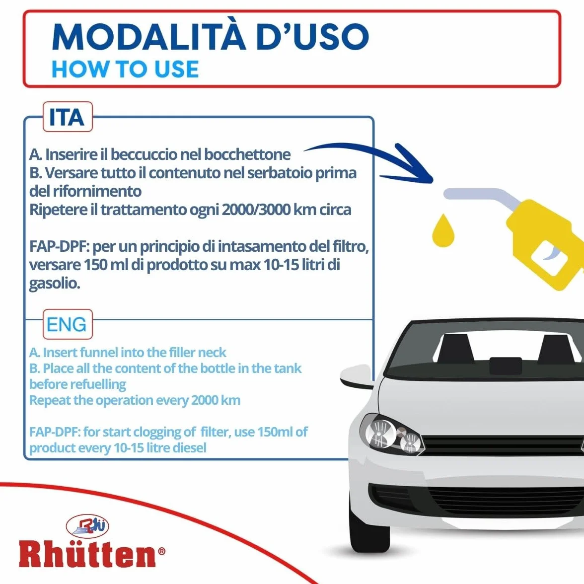 Additivo Common Rail e Iniettori Pompa, DPF FAP Regeneration, Monodose Superconcentrata, Trattamento Con Cetano, 150ml