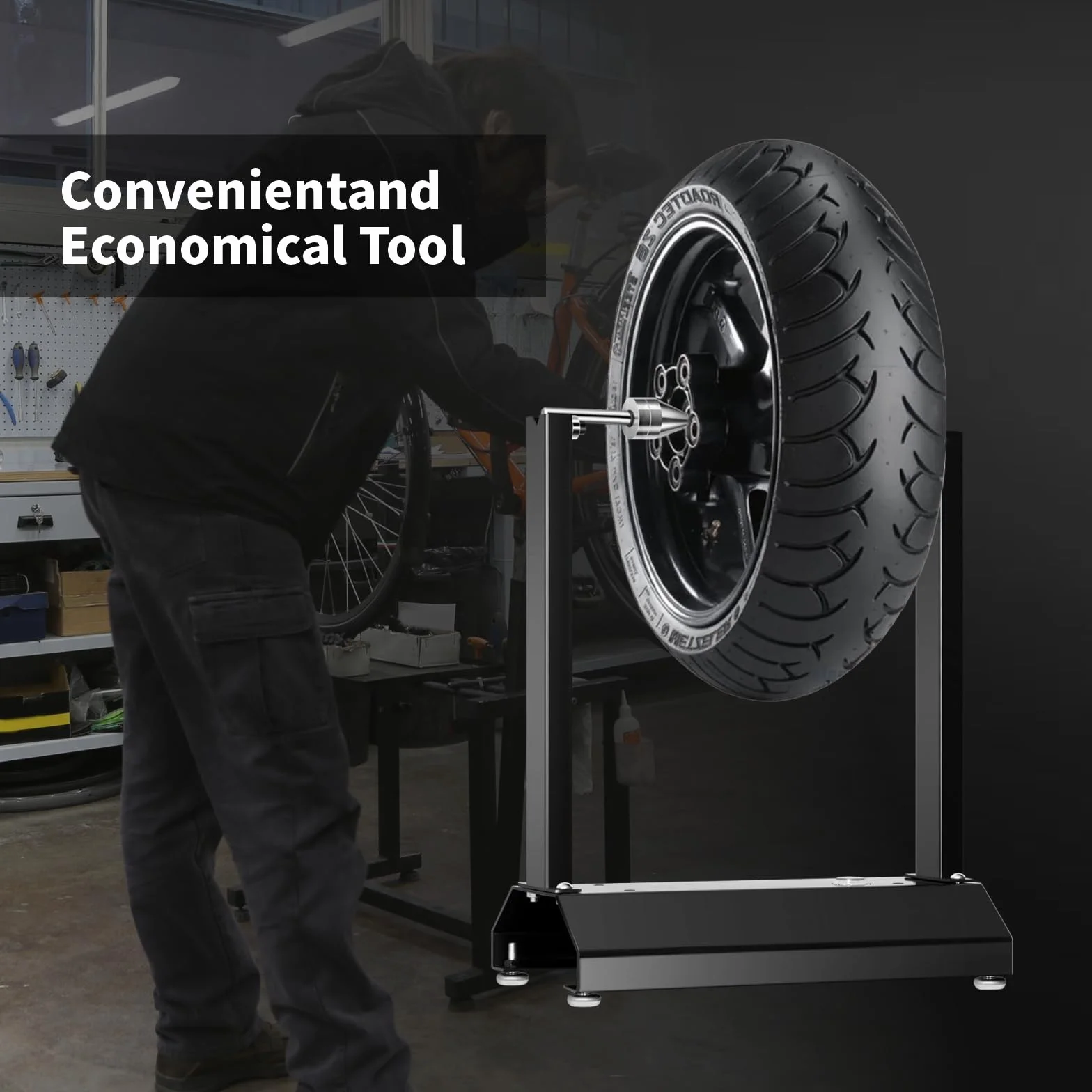 Equilibratore per Pneumatici, con Coni di centraggio Regolabili, bilanciatore Portatile per Pneumatici Fino a 40 cm, per Moto, ECC.