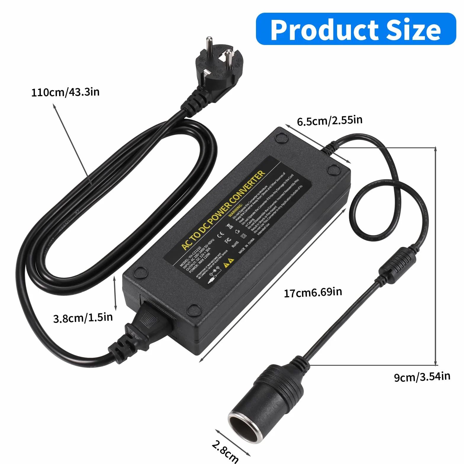 JIZZU AC-DC Convertitore Trasformatore 12V 220V Adattatore Accendisigari per Auto 120W