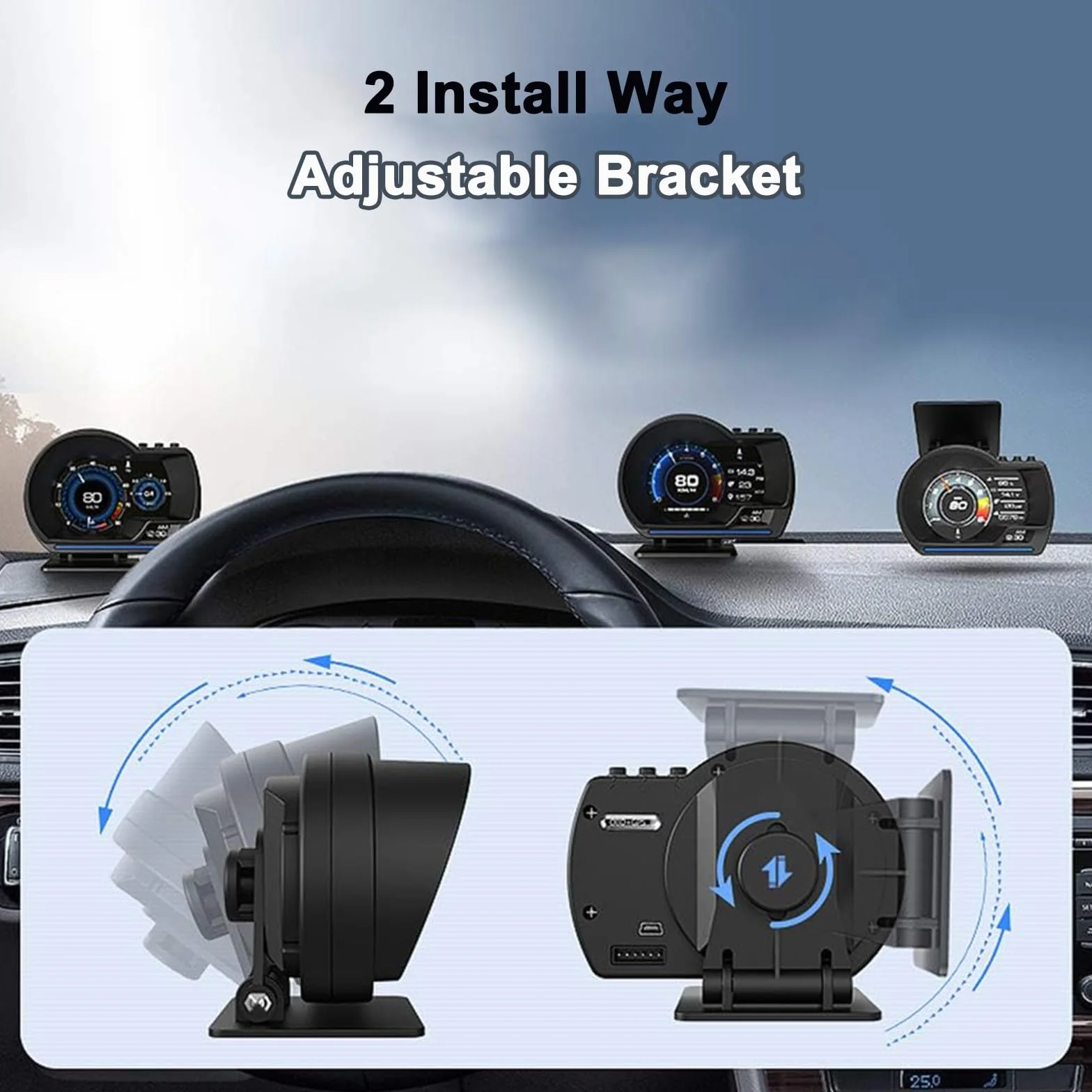 KAOLALI Head Up Display per Auto OBD GPS Tachimetro Universale HUD Indicatore Intelligente con Staffa Regolabile Luce KMH MPH per Auto Camion Camper Tachimetro Guida sicura