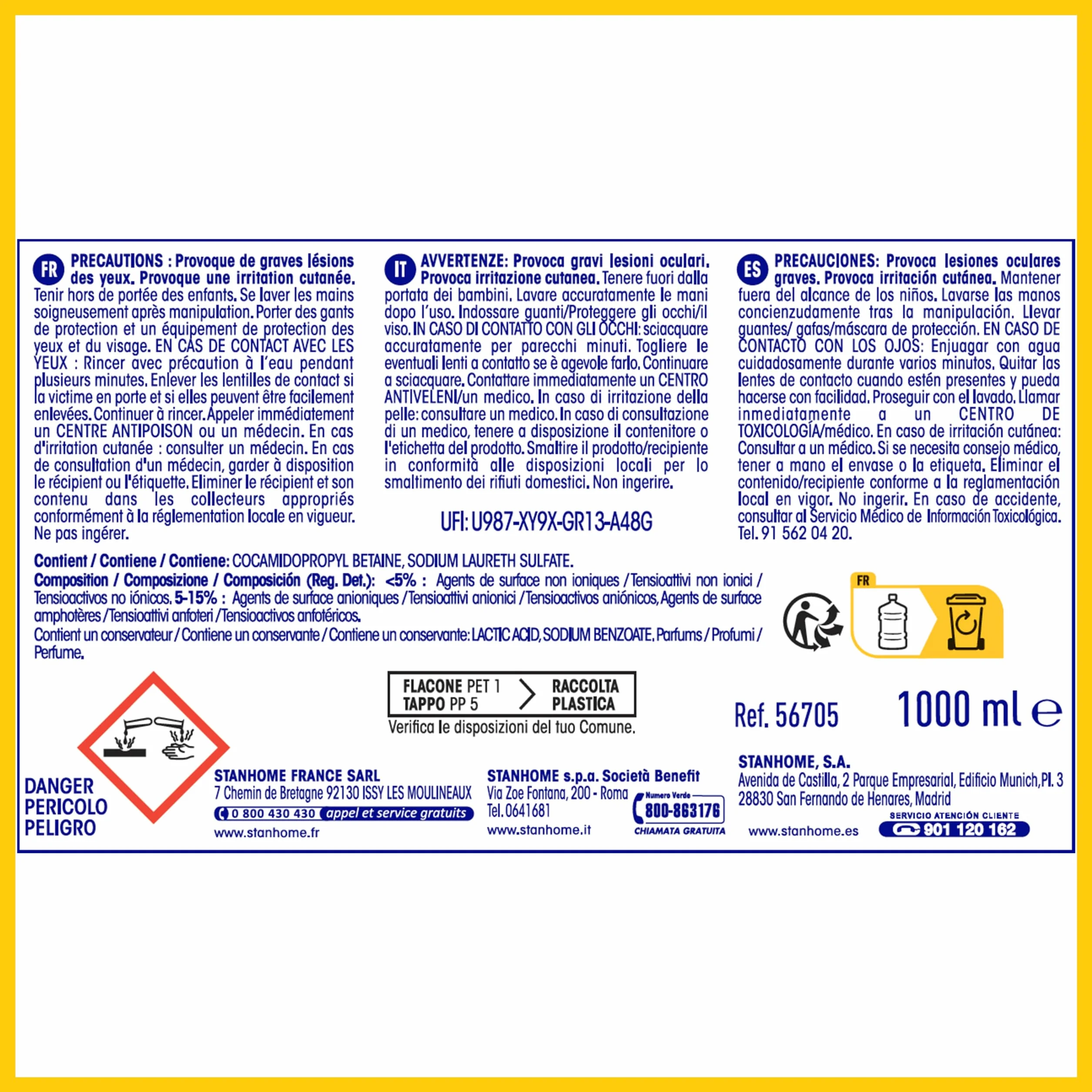 STANHOME Sgrassatore Concentrato per Stoviglie e Superfici Lavabili 1000 ml