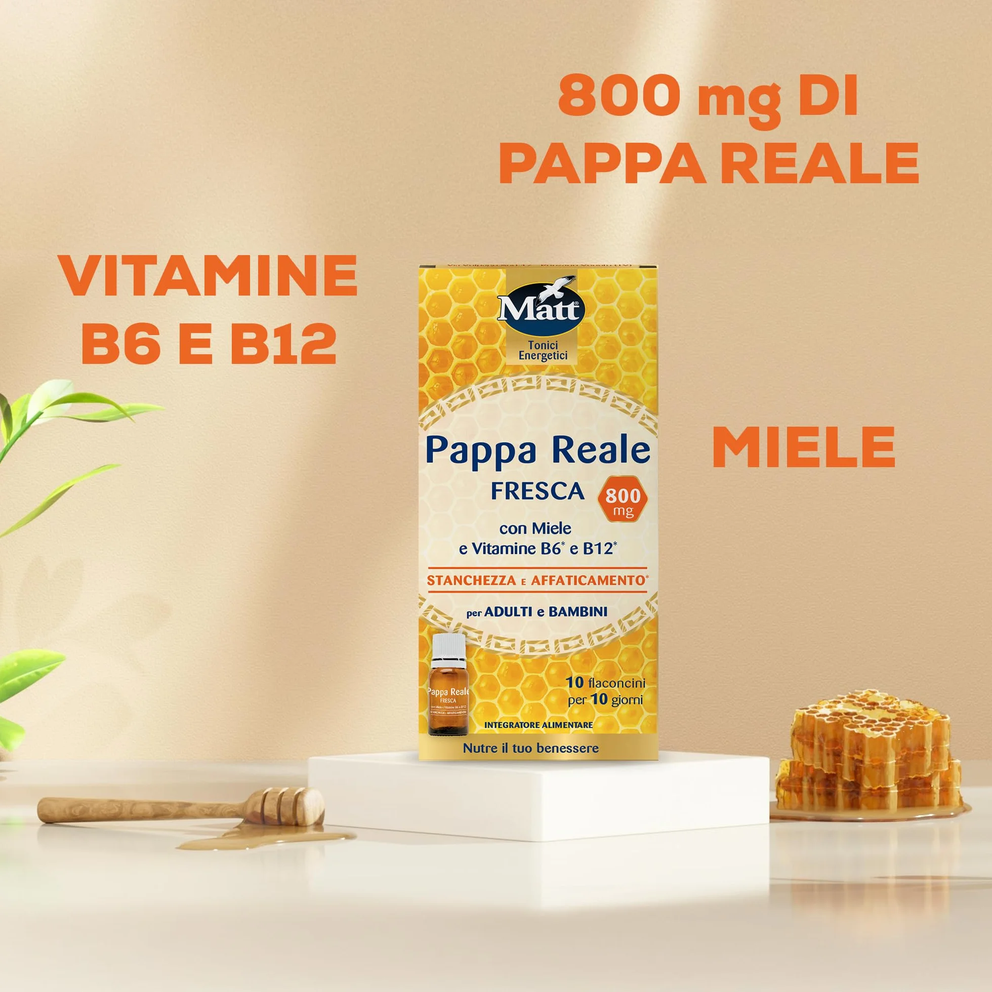 Pappa Reale Fresca Integratore Alimentare Miele con Vitamina B6 e B12 10 Flaconcini da 8ml