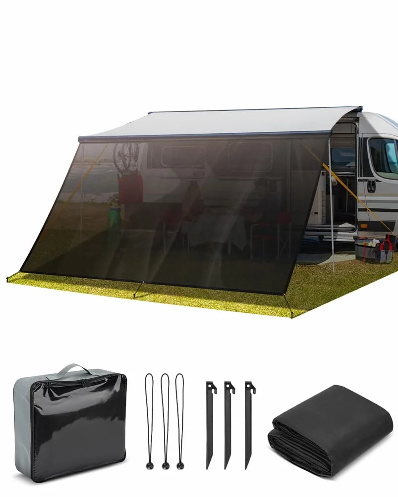 SUPAREE Parasole per Tendalino Camper 3,7 x 2,46m Protezione UV Privacy Maglia nera