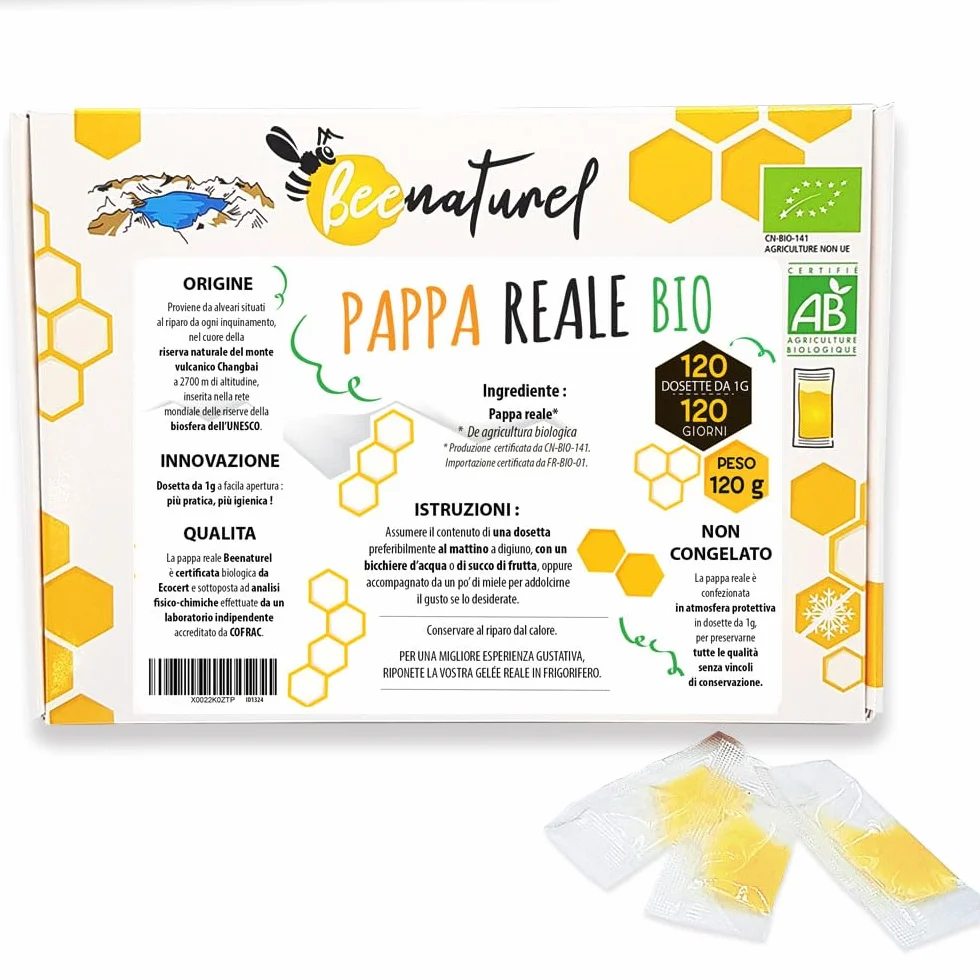 Pappa reale biologica e fresca 120g 100% naturale 120 baccelli da 1 grammo