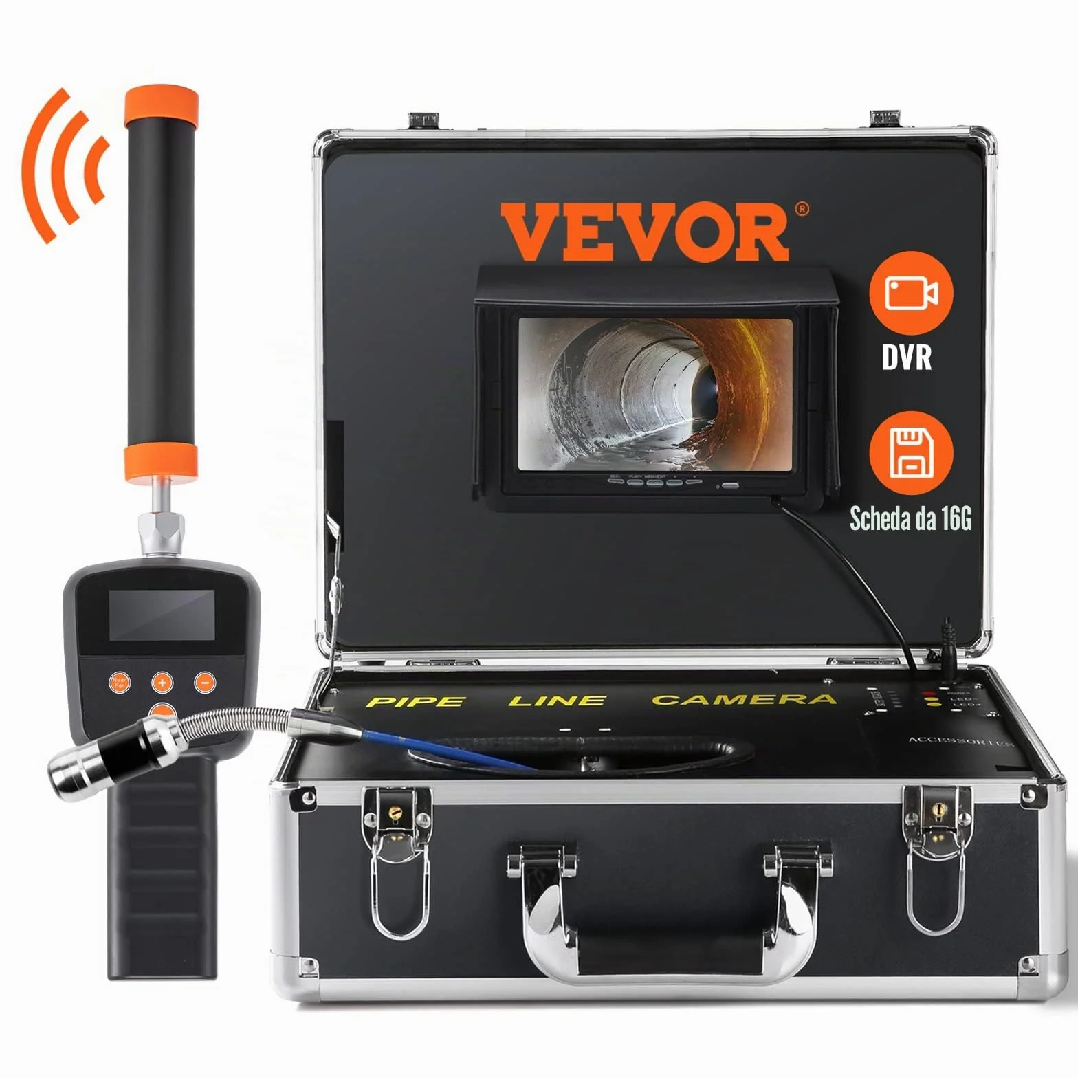 VEVOR Telecamera Endoscopio Sonda 1000TVL 7 Pollici Cavo 30m Ispezione Fognatura