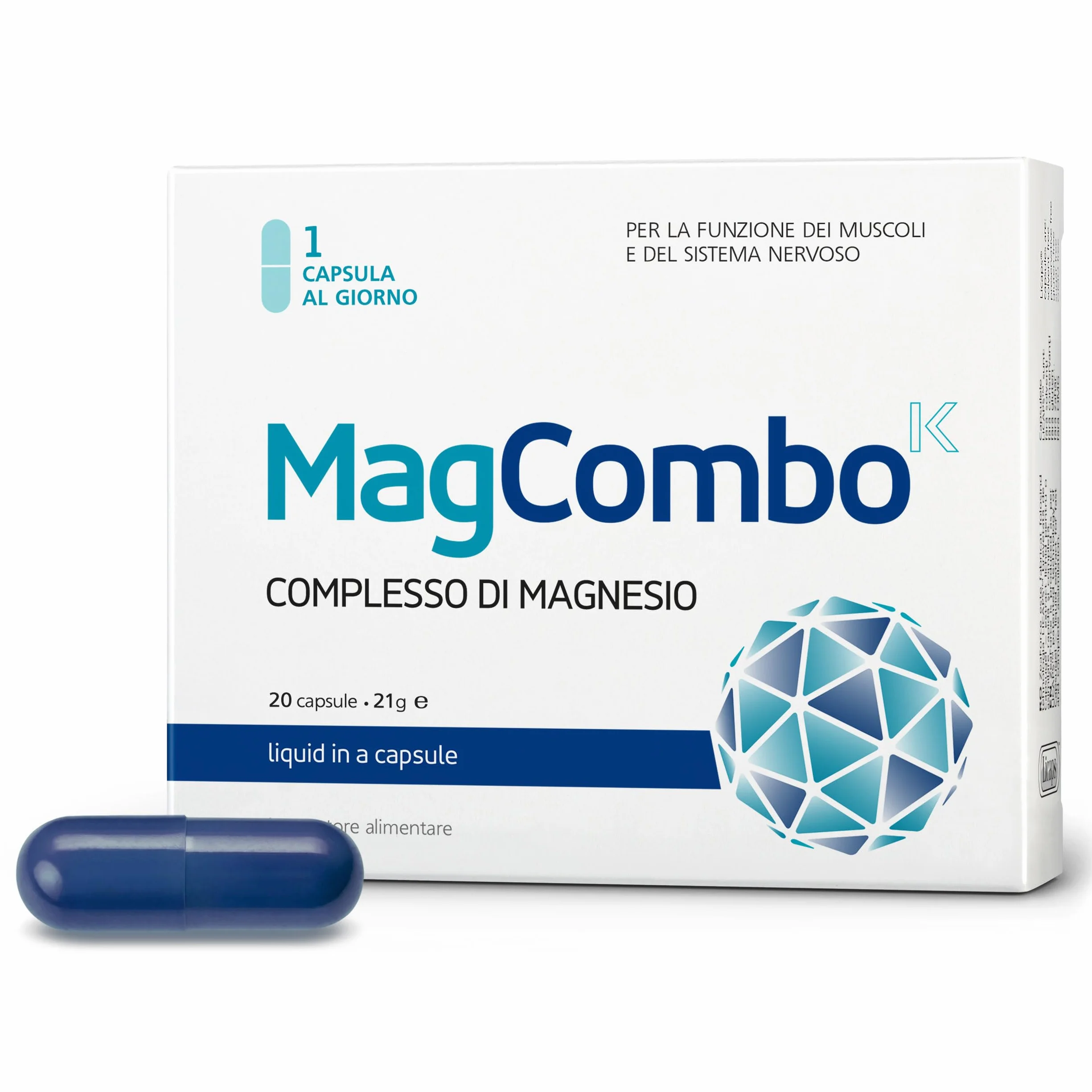 MagCombo Puro Magnesio Concentrato in Soluzione Oleosa con Vitamine B2 B6 B12 C 1 Capsula al Giorno