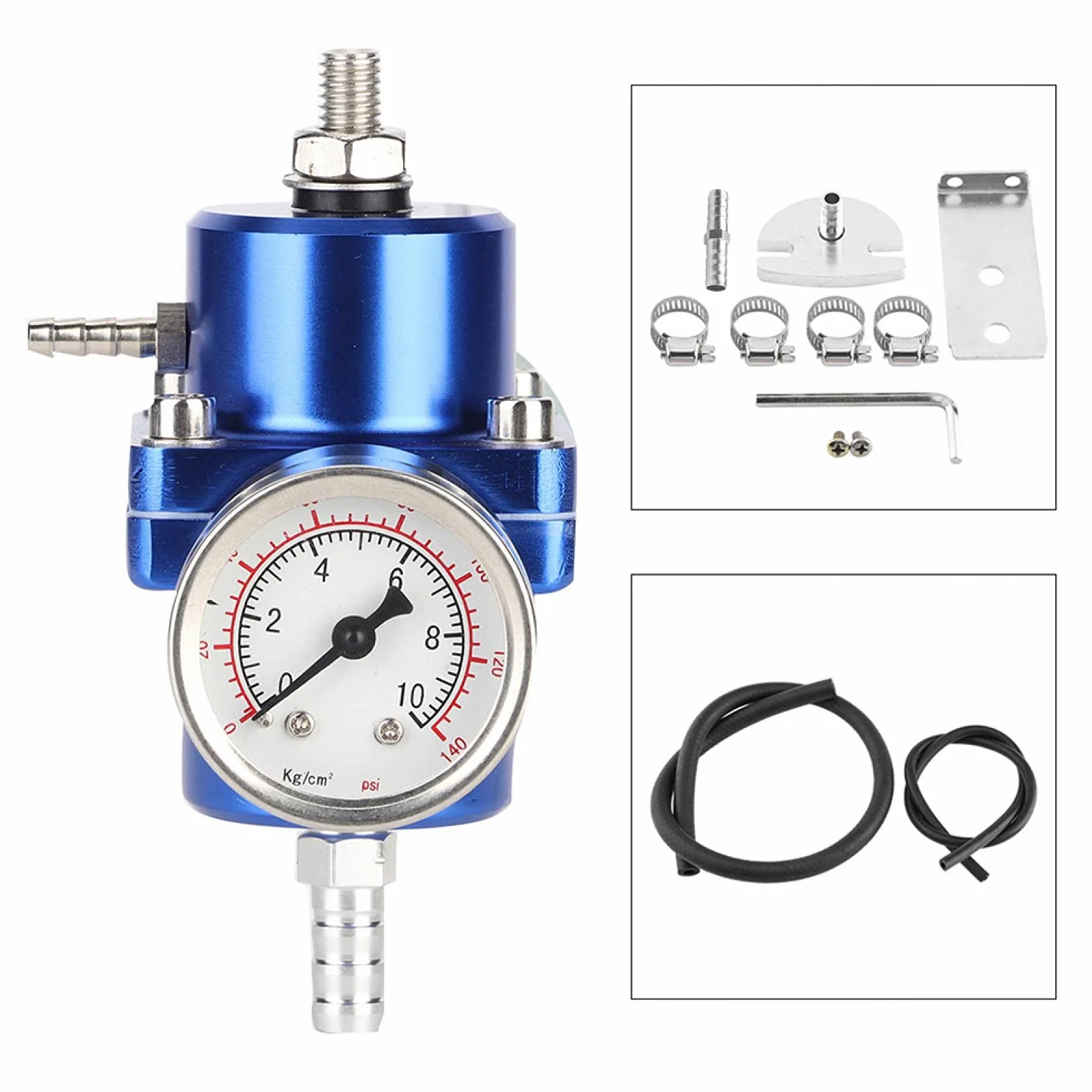 Keenso Kit regolatore di Pressione del Carburante Regolabile Universale FPR con manometro 0-140psi - Lega di Alluminio