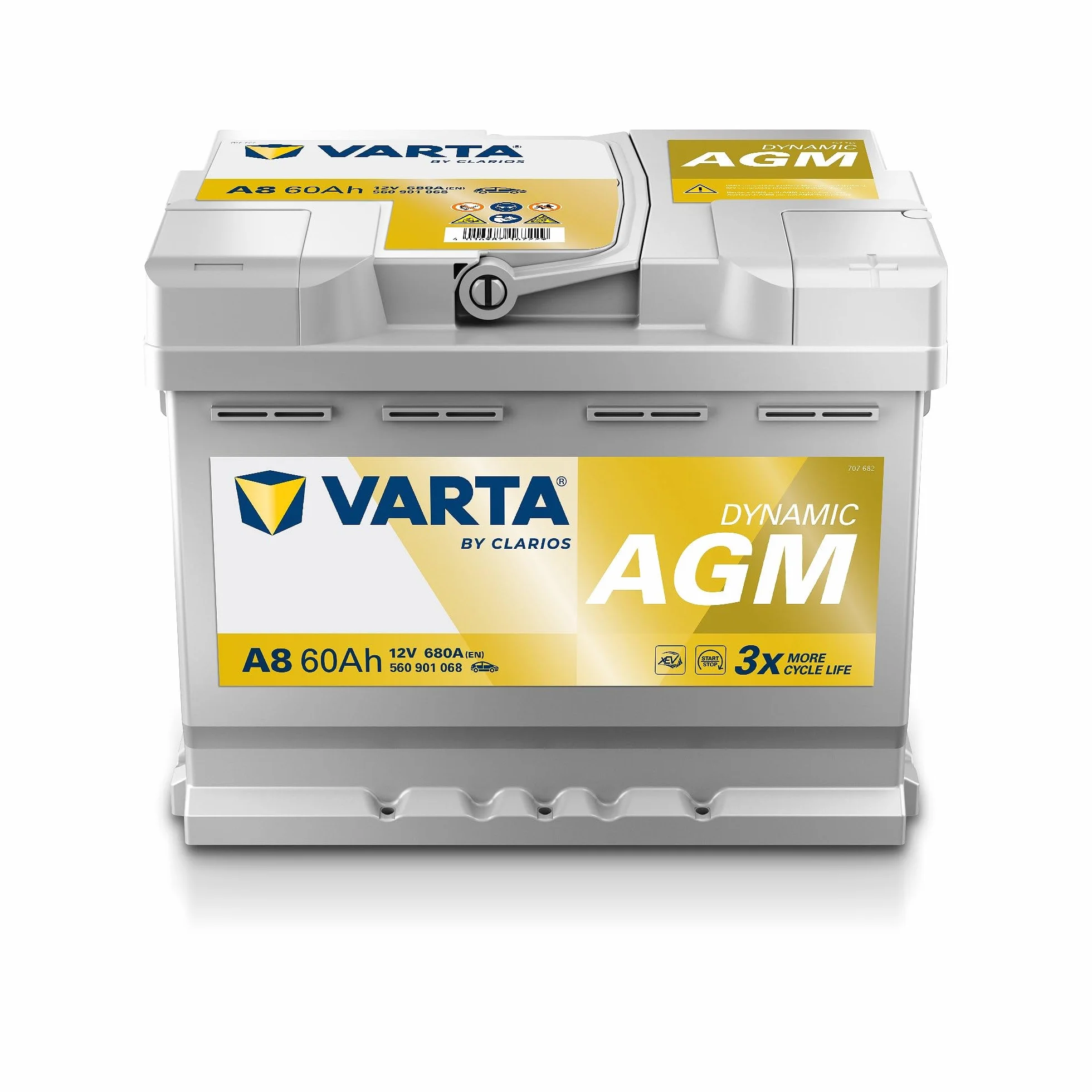 VARTA Automotive DYNAMIC AGM (A8) 12V 60Ah 680A - Batteria auto al piombo-acido per sistemi start-stop e xEV - Batteria di avviamento per fabbisogno energetico più elevato - senza manutenzione