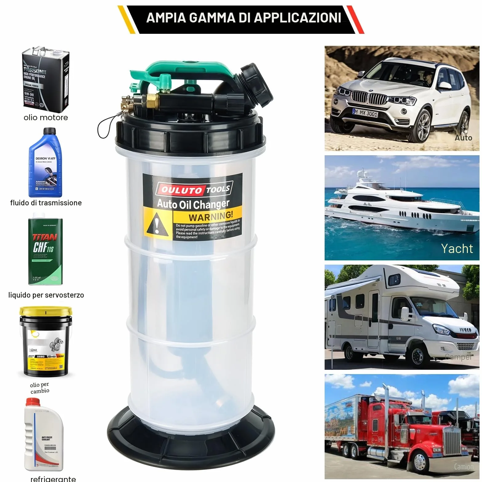 5.3L Manuale e Pneumatico Pompa Aspirazione Olio | Pompa Estrattore Liquidi Olio | Pompa di Aspirazione Liquido Pompa con 6 Tubi, Trasmissione Olio Fluido Pompa Olio Motore Pompa
