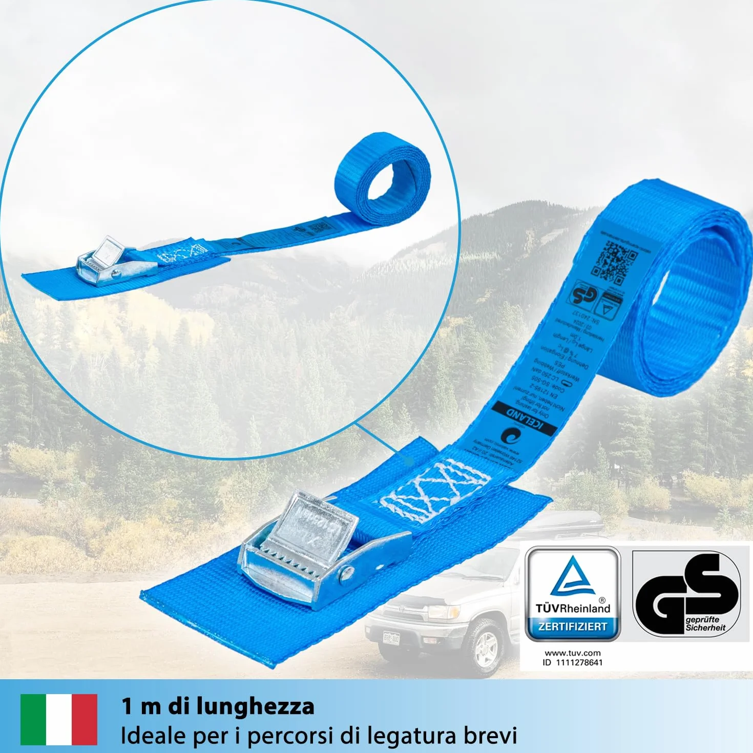 Valonic ICELAND Cinghie di fissaggio 25mm 250 Kg EN-12195-2 50cm blu