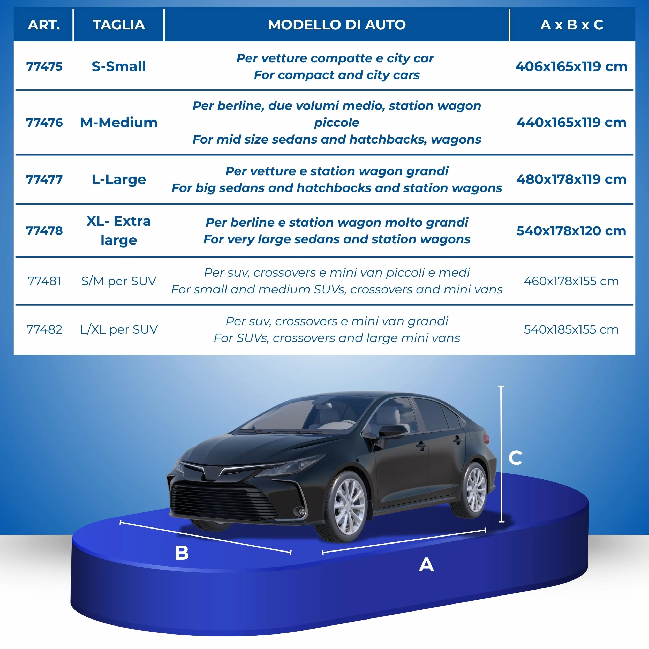 Goodyear Telo Antigrandine Auto Taglia M, Imbottitura 6mm Alta Protezione, Copriauto Esterno Impermeabile e Antigraffio, Tessuto Anti-UV, Cinghie Antivento, 440x165x119 cm, 4 Stagioni, Grigio/Nero