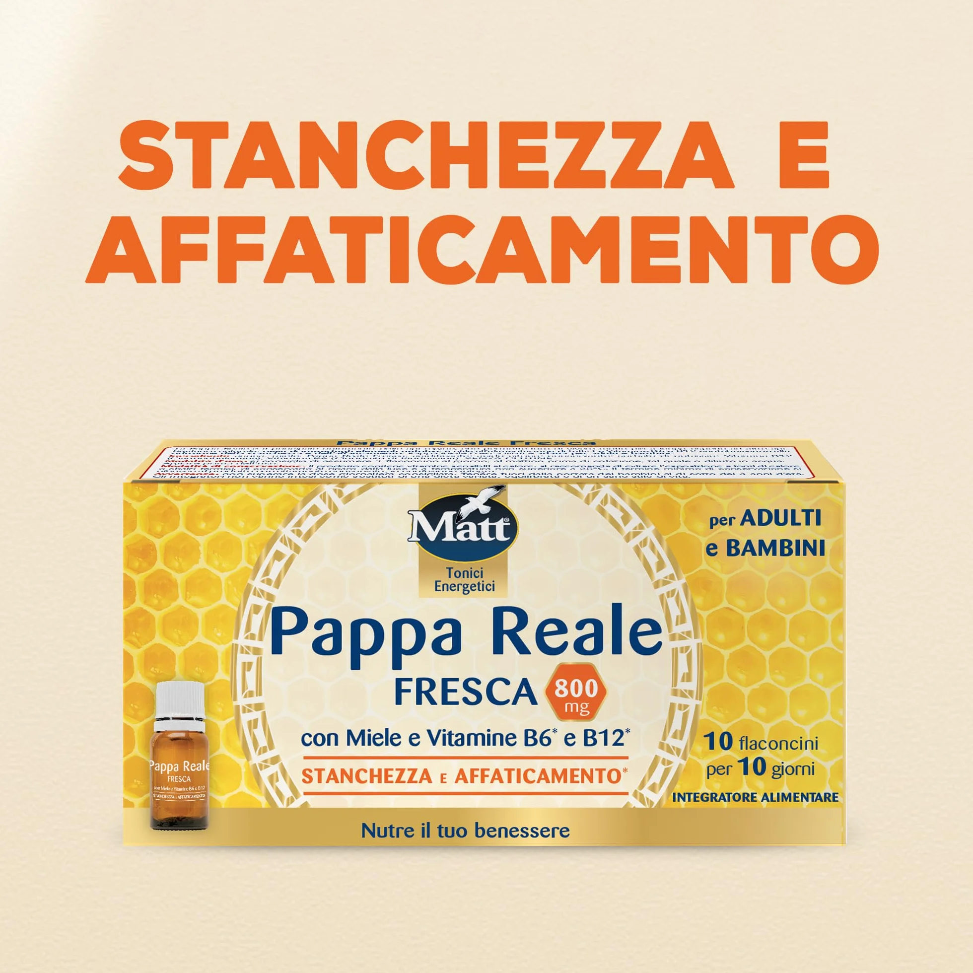 Pappa Reale Fresca Integratore Alimentare Miele con Vitamina B6 e B12 10 Flaconcini da 8ml