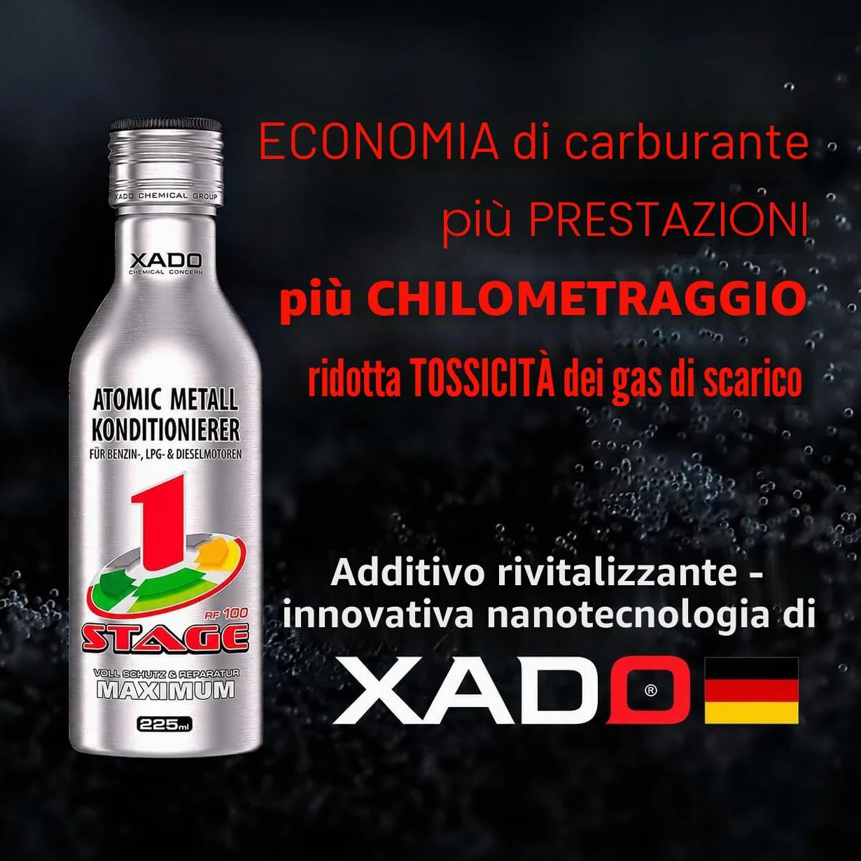 XADO Additivo olio motore riparazione protezione usura Condizionatore Atomico Metallo Revitalizant 1Stage Maximum 225ml