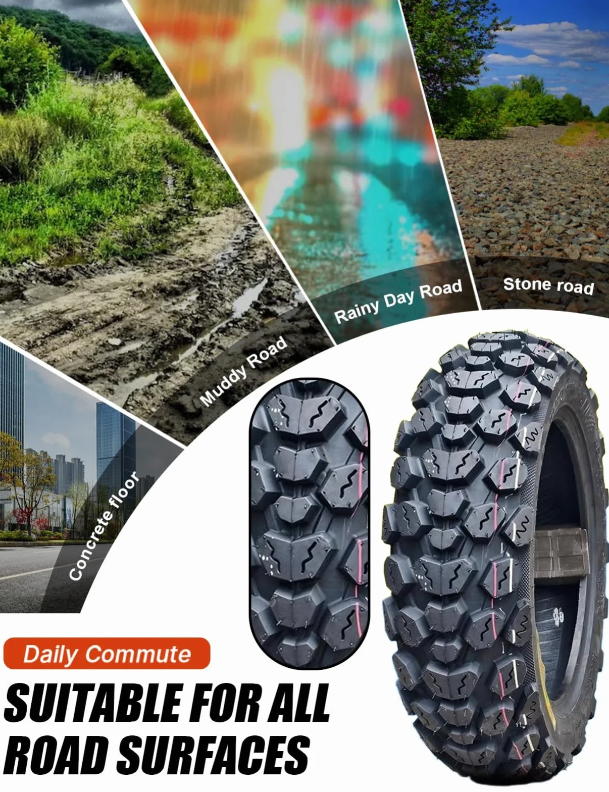 Pneumatico Tubeless per scooter/ciclomotore 130/70-12, cerchio da 12 pollici, 130/70/12 pneumatico resistente all'usura, usato fuoristrada, 6 P.R., 280 kPa, carico massimo 250 kg, 62 J
