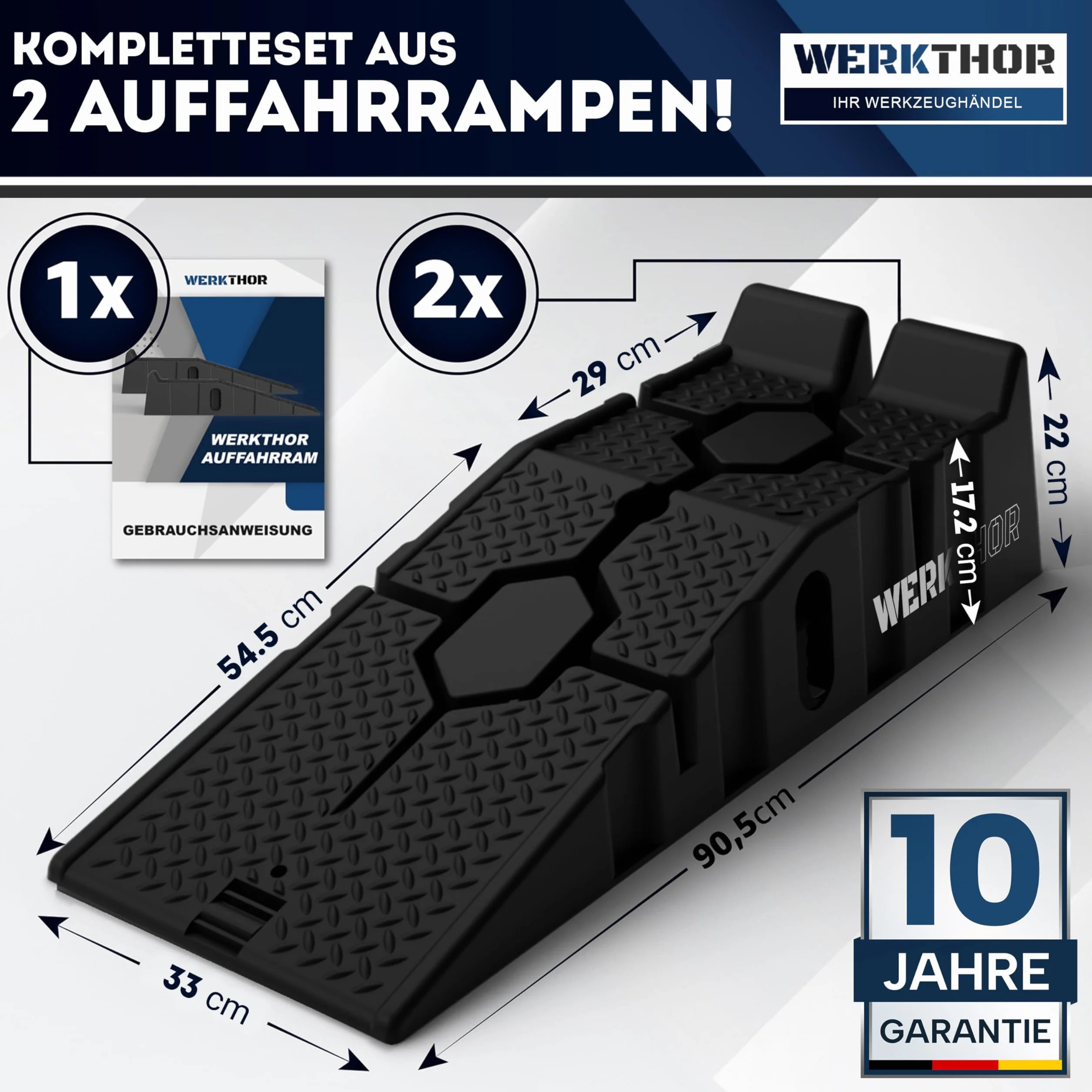 WERKTHOR Rampa di carico per auto extra piatta set da 2 pezzi fino a 2.500 kg