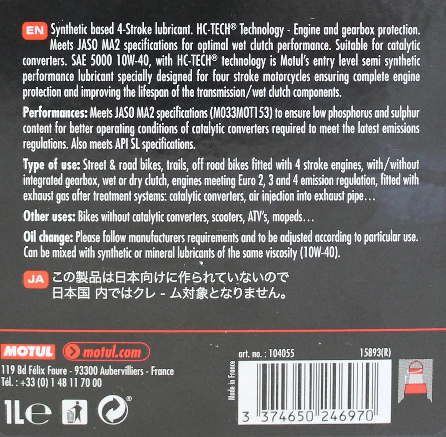 Motul 5000 10W40 Olio per motocicletta 4 tempi 1L semi sintetico