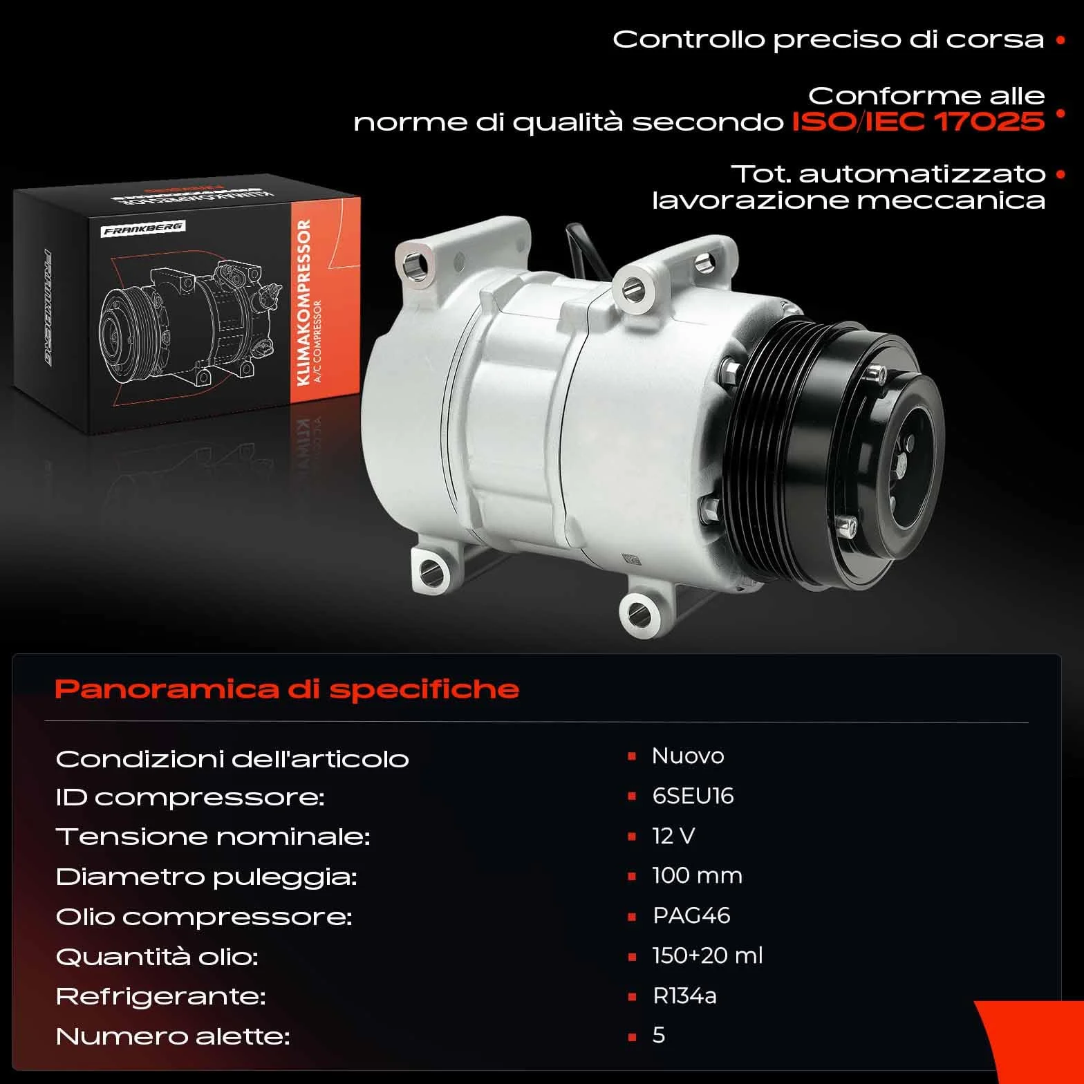 Frankberg Compressore aria condizionata frizione Diesel Compatibile Classe A W169 A160CDI A180CDI A200CDI B-Class W245 B180CDI B200CDI