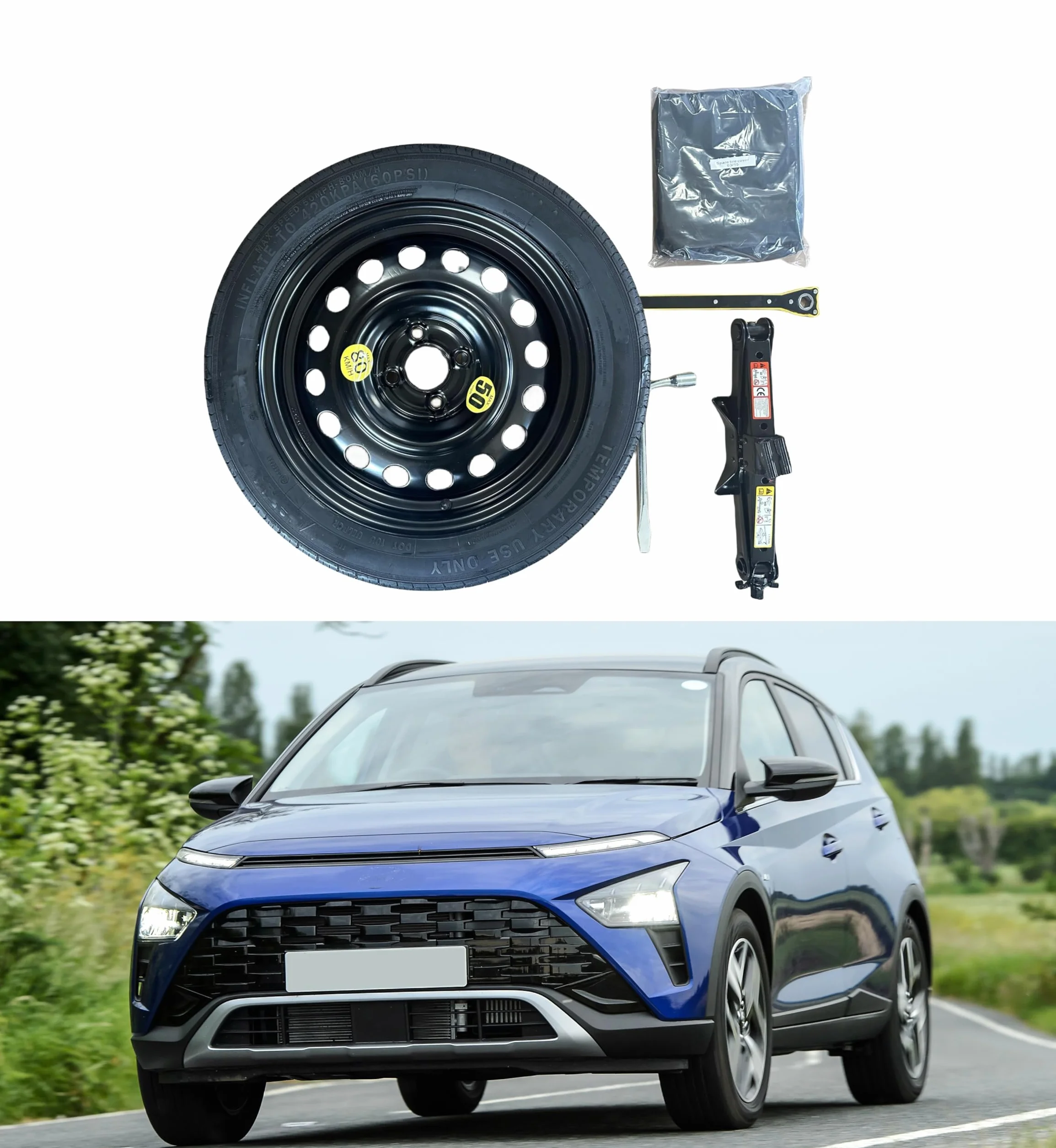 Zestaw Koło Zapasowe 16" Hyundai Bayon z Podnośnikiem, Kluczem i Torbą