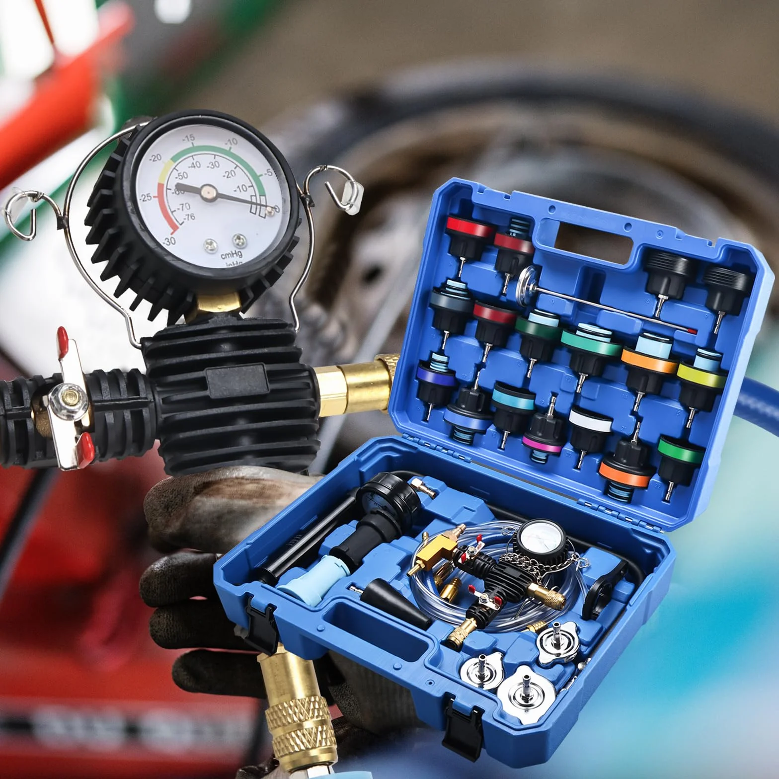 BOOMSTART Tester di pressione del radiatore universale 28Pcs Kit per sistema di raffreddamento sottovuoto per auto Audi VW BMW